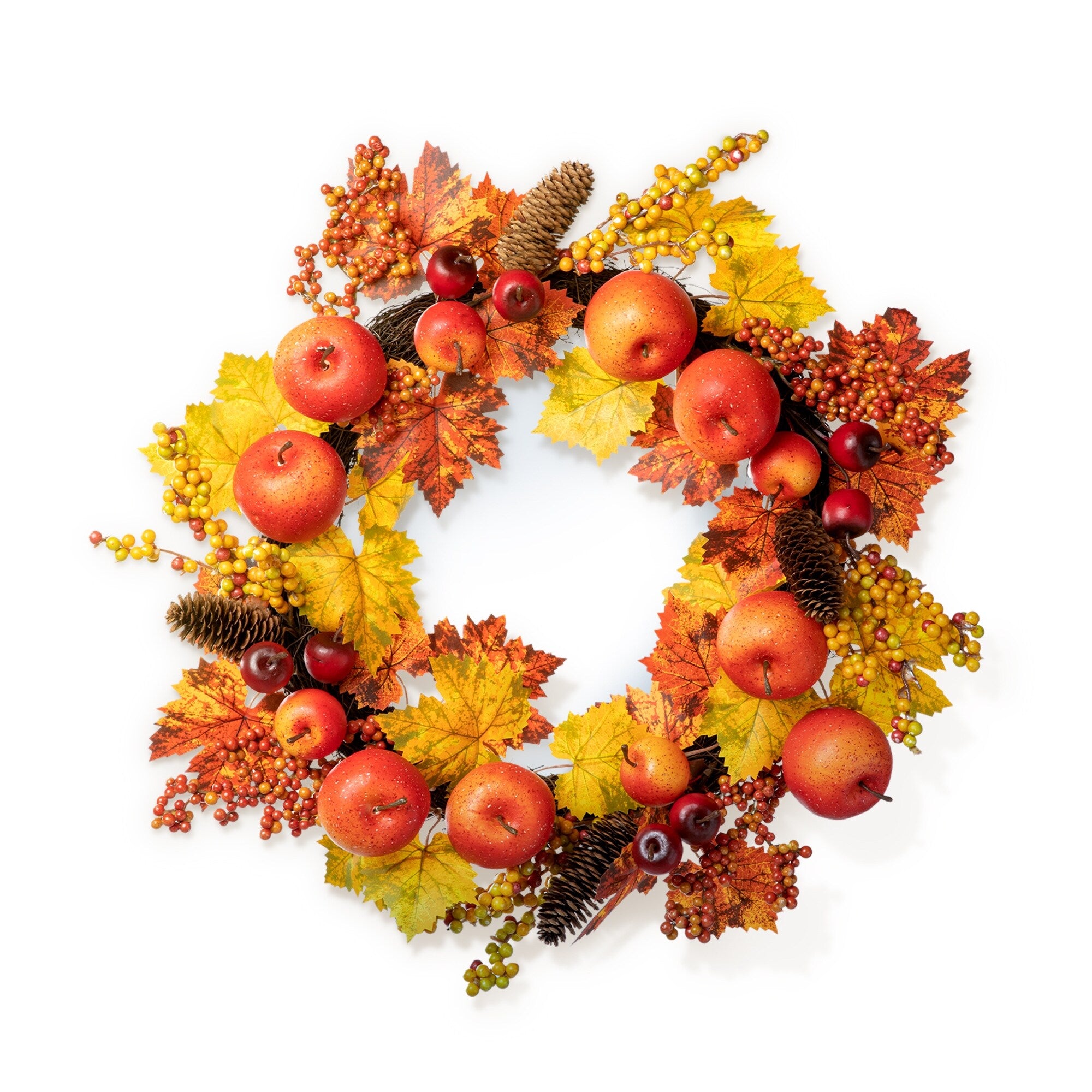 Glitzhome 24D Fall Apple Berry Leaf Wreath for Thanksgiving