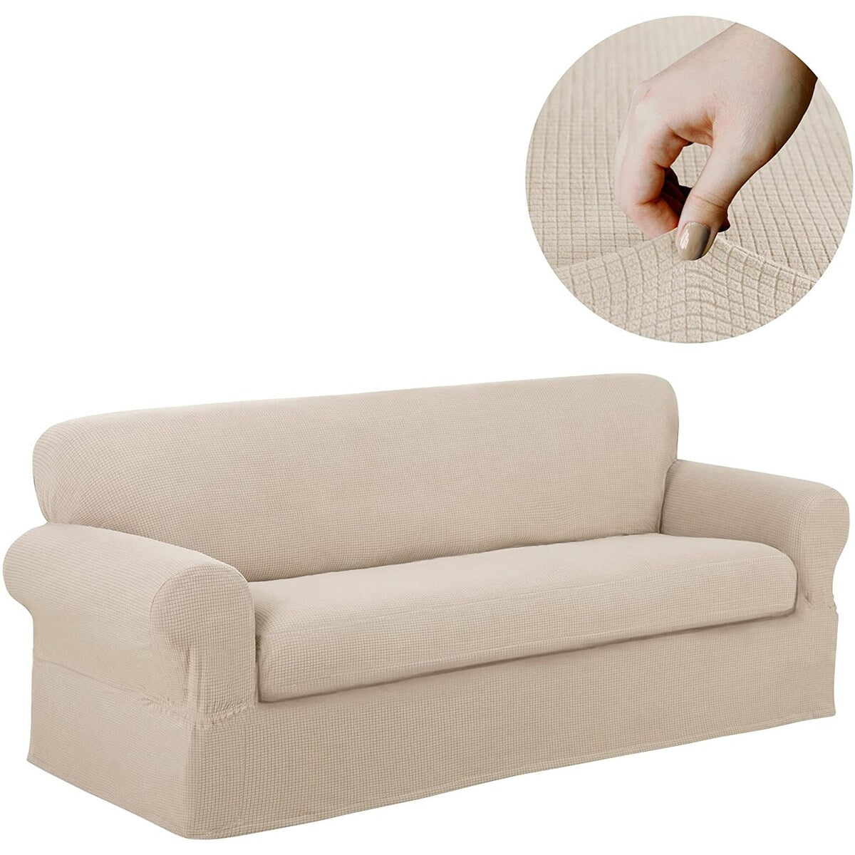 Maytex Stretch Reeves Stretch 2-Piece Sofa Slipcover Natural - Beige - 96 x 38 x 34