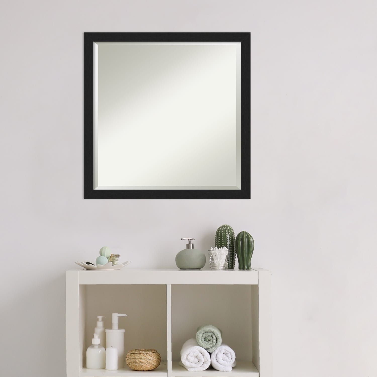 Beveled Bathroom Wall Mirror - Grace Brushed Narrow Frame