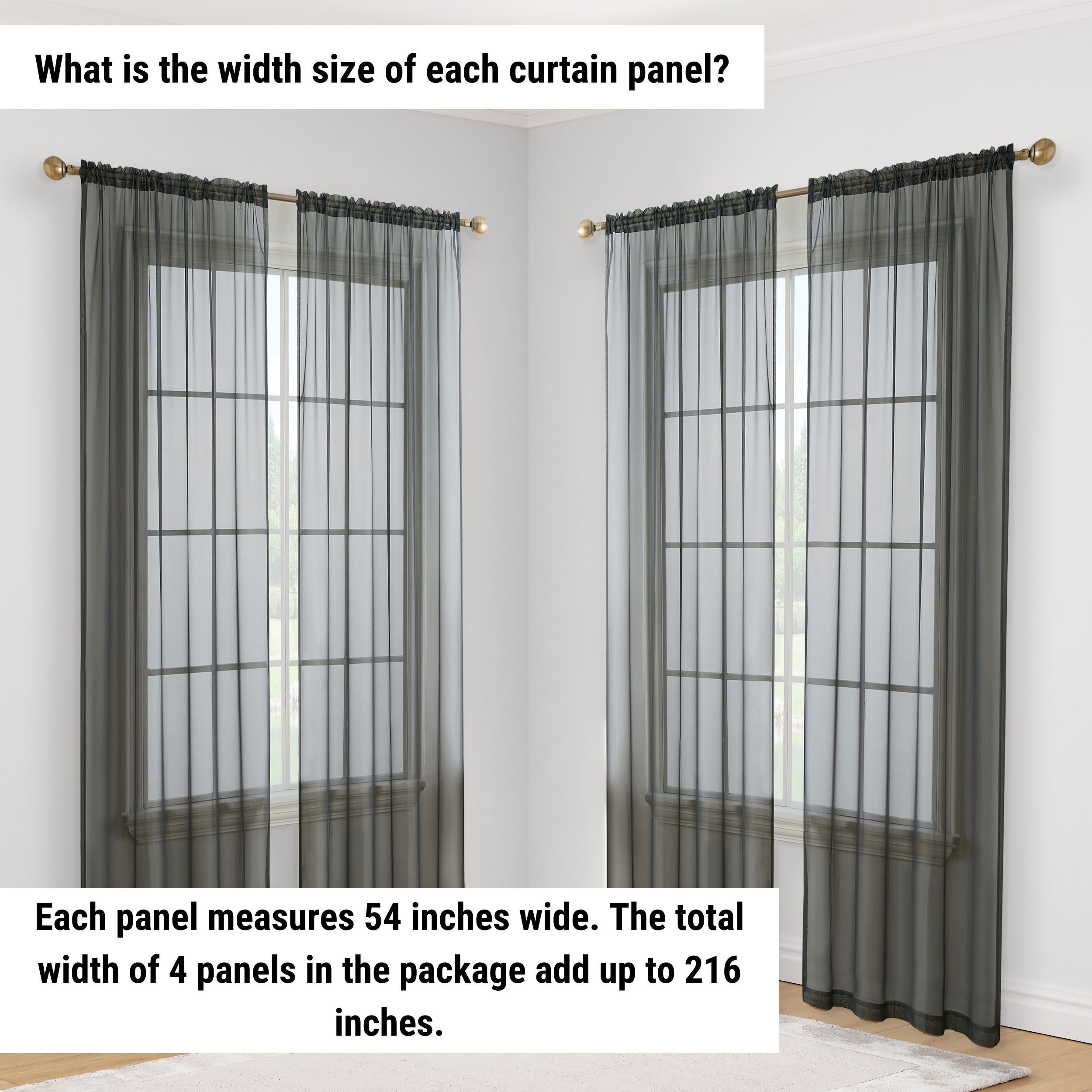 HLC.me Geneva Sheer Voile Window Treatment Rod Pocket Curtain Panels Bedroom and Living Room (Set of 4)