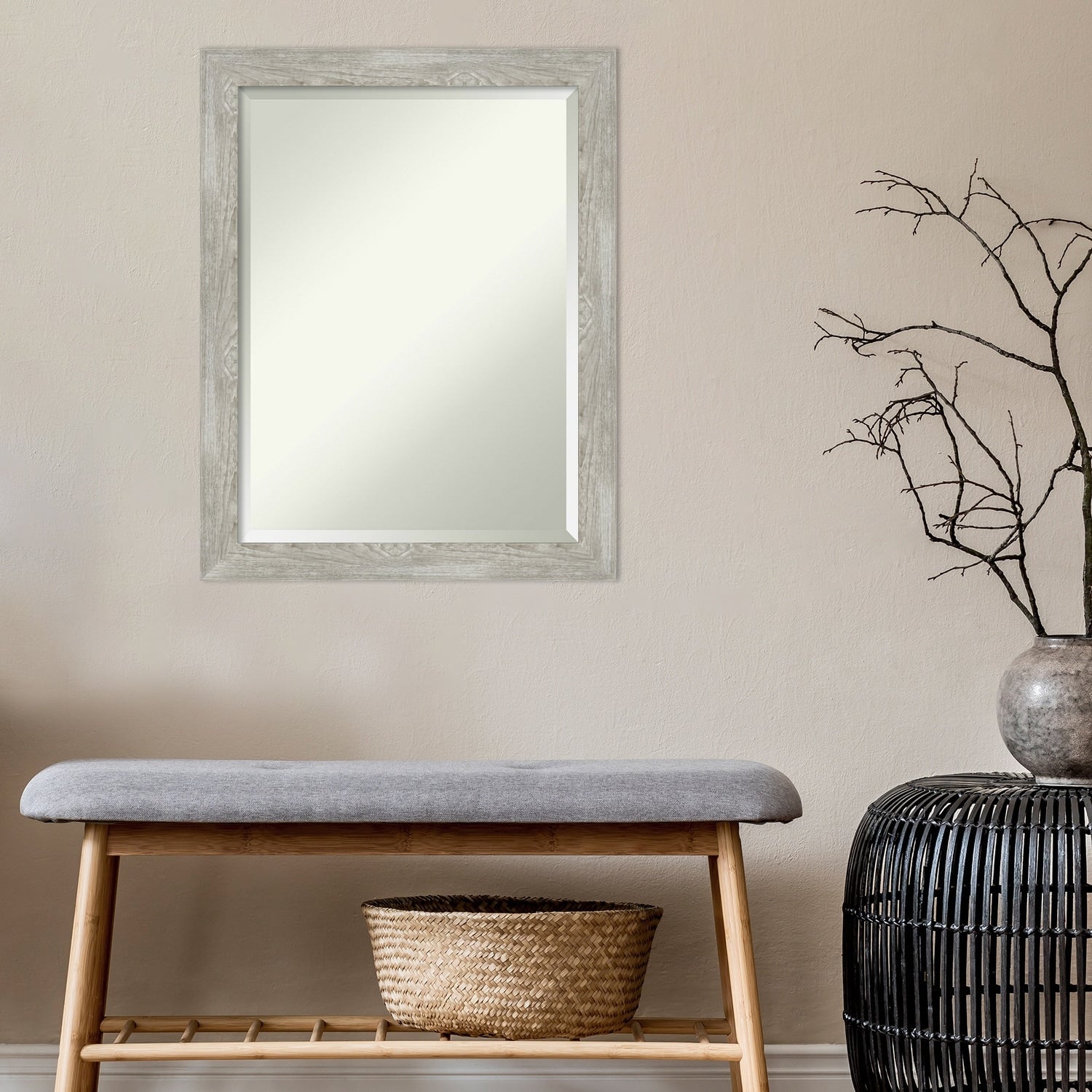 Beveled Bathroom Wall Mirror - Dove Greywash Narrow Frame