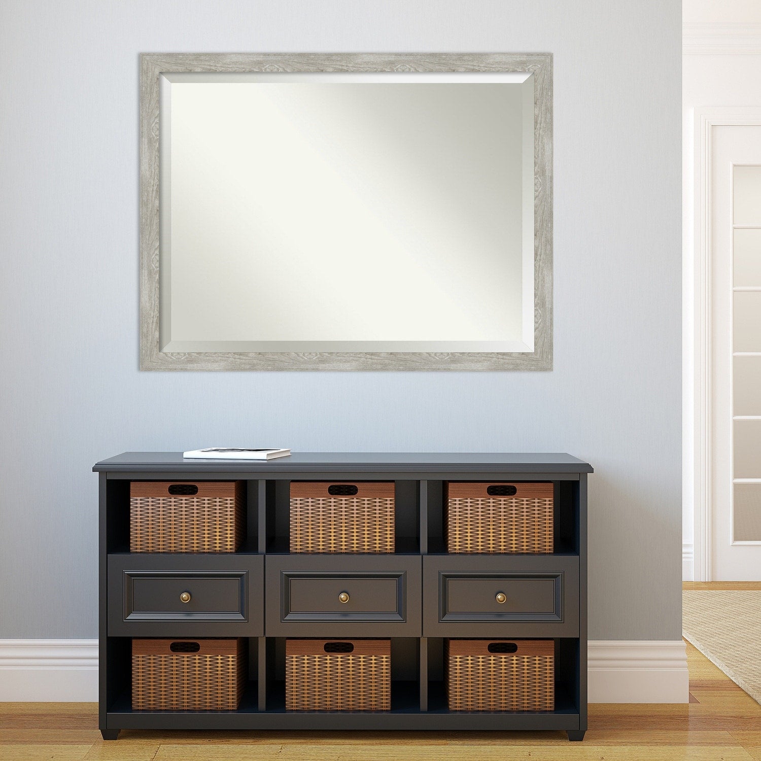 Beveled Bathroom Wall Mirror - Dove Greywash Narrow Frame