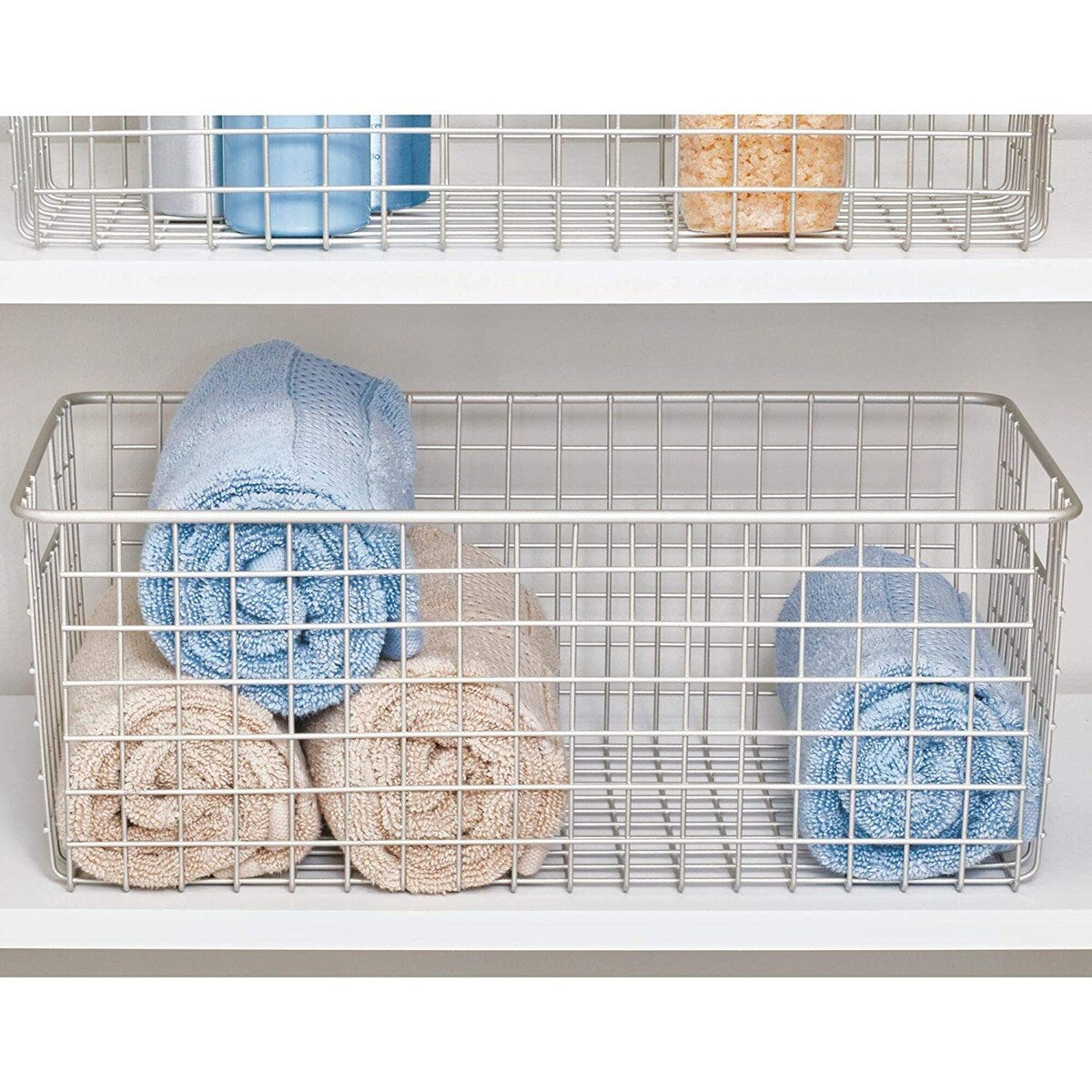 iDesign Classico Metal Wire Storage Organizer Bin with Handles, Container for Bathroom/Kitchen - Silver - 16 x 6.1 x 9.2