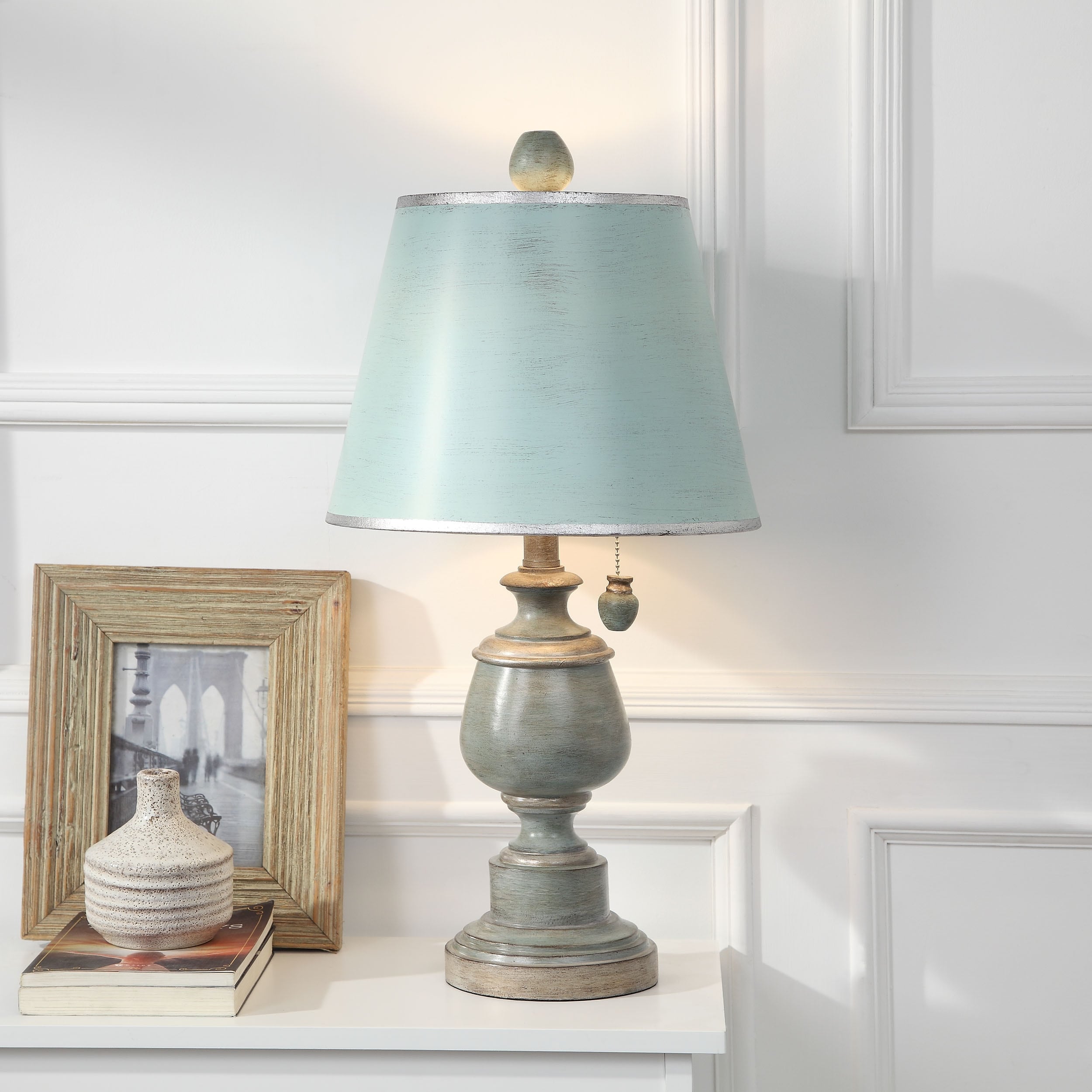 StyleCraft Chelsea Blue Accent Table Lamp - Chelsea Blue Hardback Fabric Shade