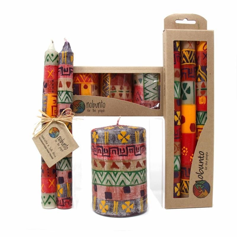 Handmade Taper Dinner Candles Indabuko Design, Set of 3 (South Africa)