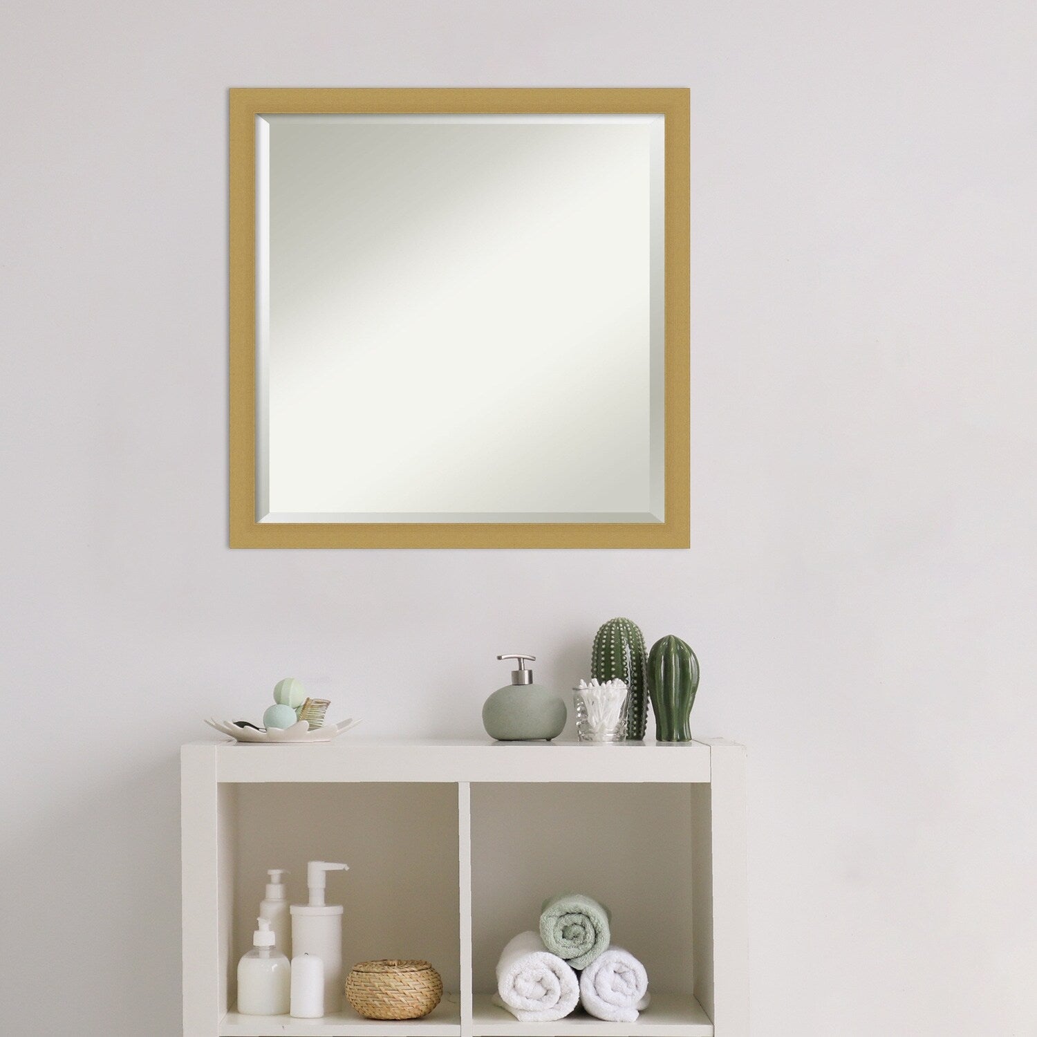 Beveled Bathroom Wall Mirror - Grace Brushed Narrow Frame