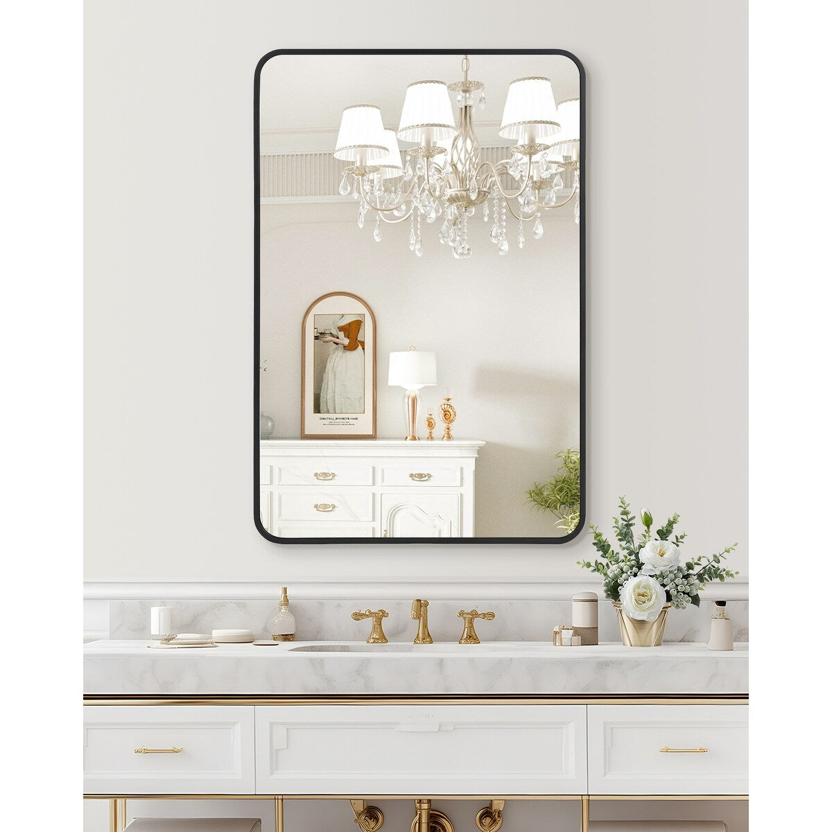 Black Bathroom Mirror with Rounded Rectangle Framed