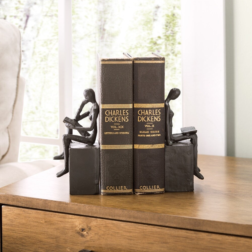 Danya B. Man and Woman Reading on a Block Cast Iron Bookend Set