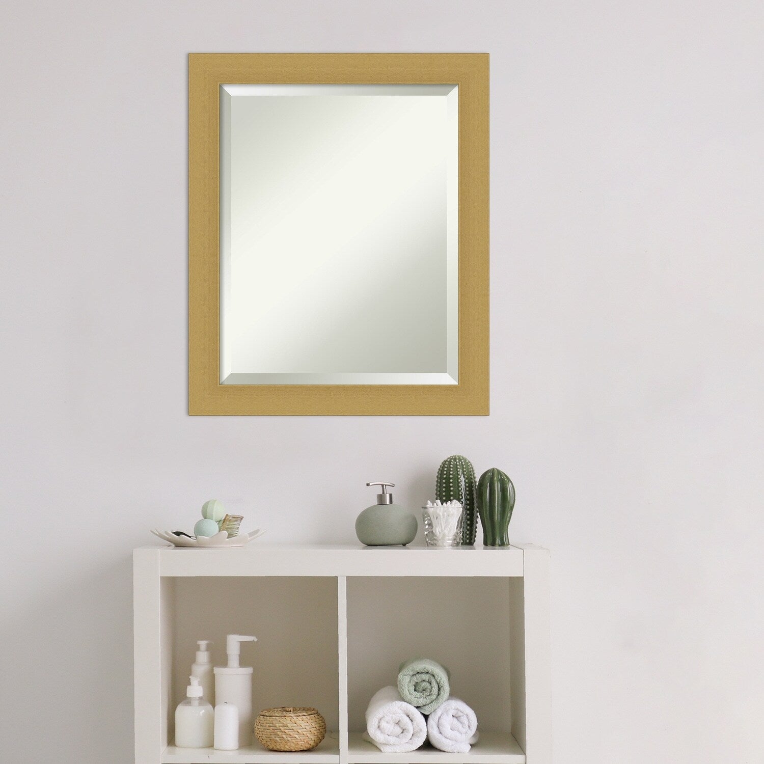 Beveled Bathroom Wall Mirror - Grace Brushed Narrow Frame