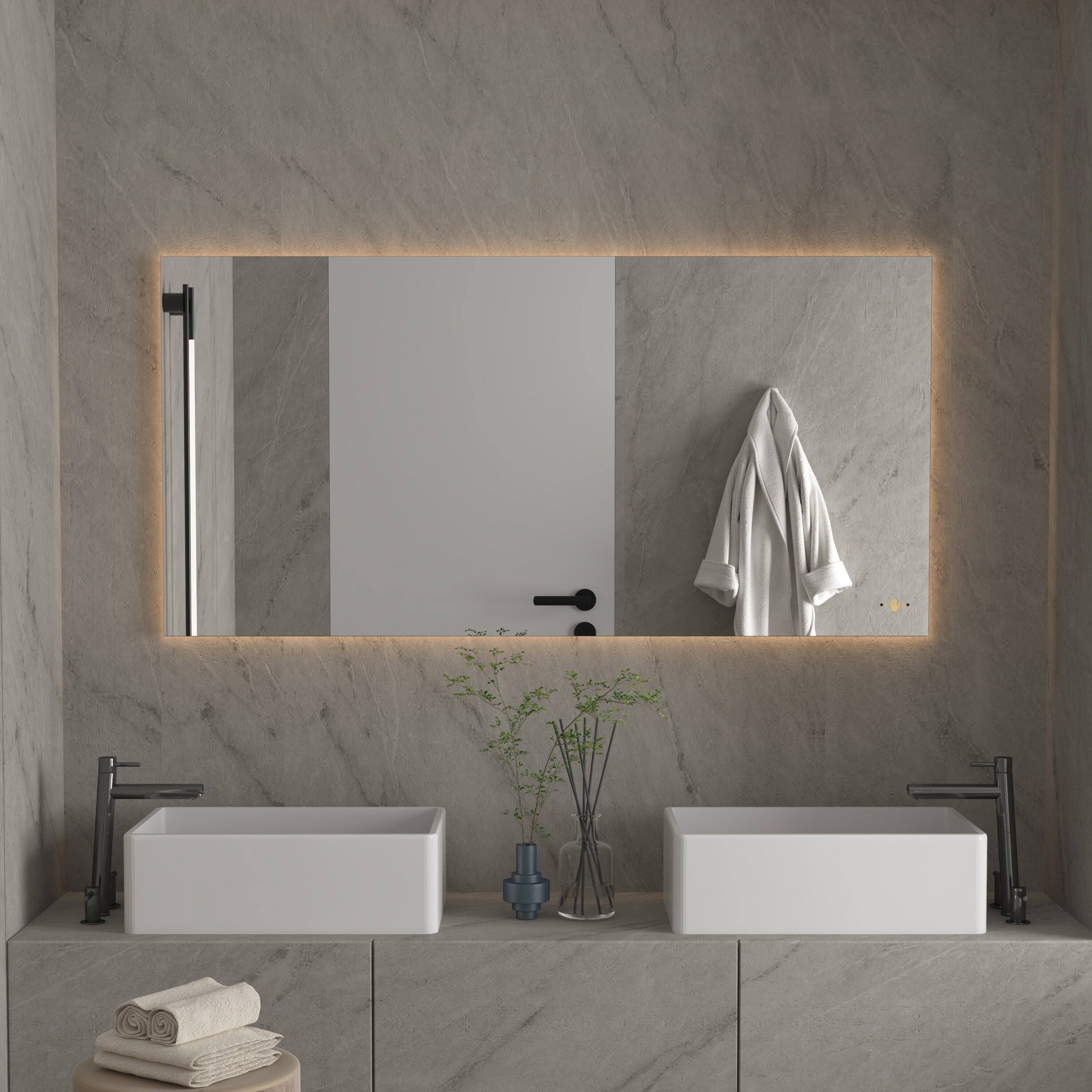 CB HOME LED Bathroom Vanity Mirror, Lighted Wall Mounted Mirror, Hand Wave Sensor Dimmable Backlit Frameless Mirror