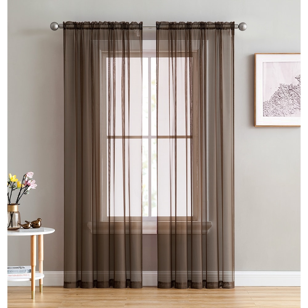 HLC.me Geneva Sheer Voile Window Treatment Rod Pocket Curtain Panels Bedroom and Living Room (Set of 4)