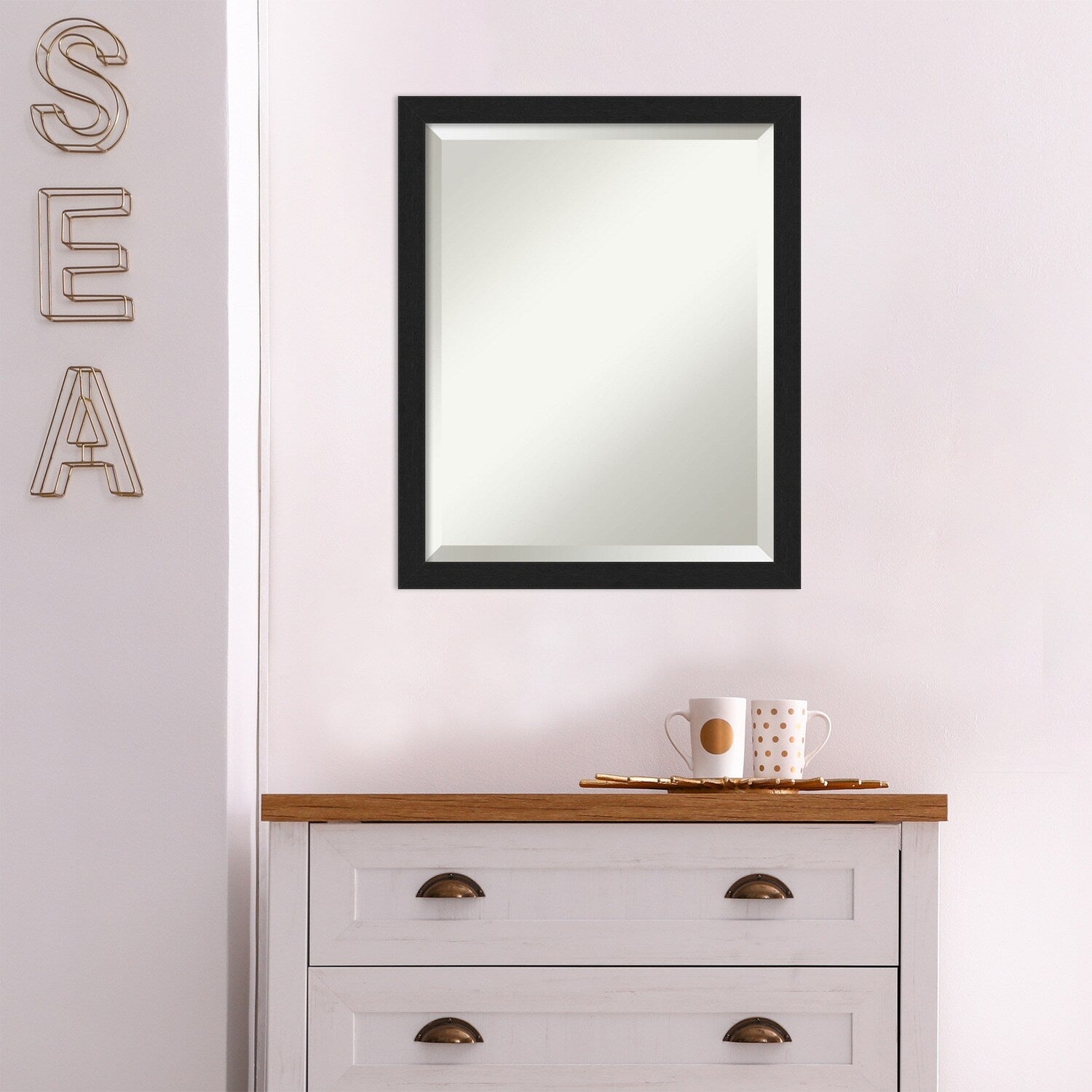 Beveled Bathroom Wall Mirror - Grace Brushed Narrow Frame