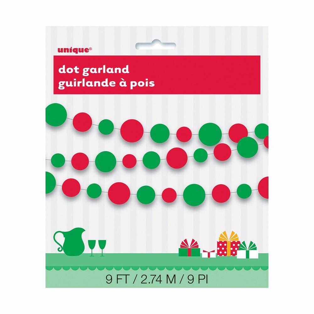 Unique 9 Feet Paper Red & Green Christmas Circle Garland - 14.3 x 11.2 x 4.3