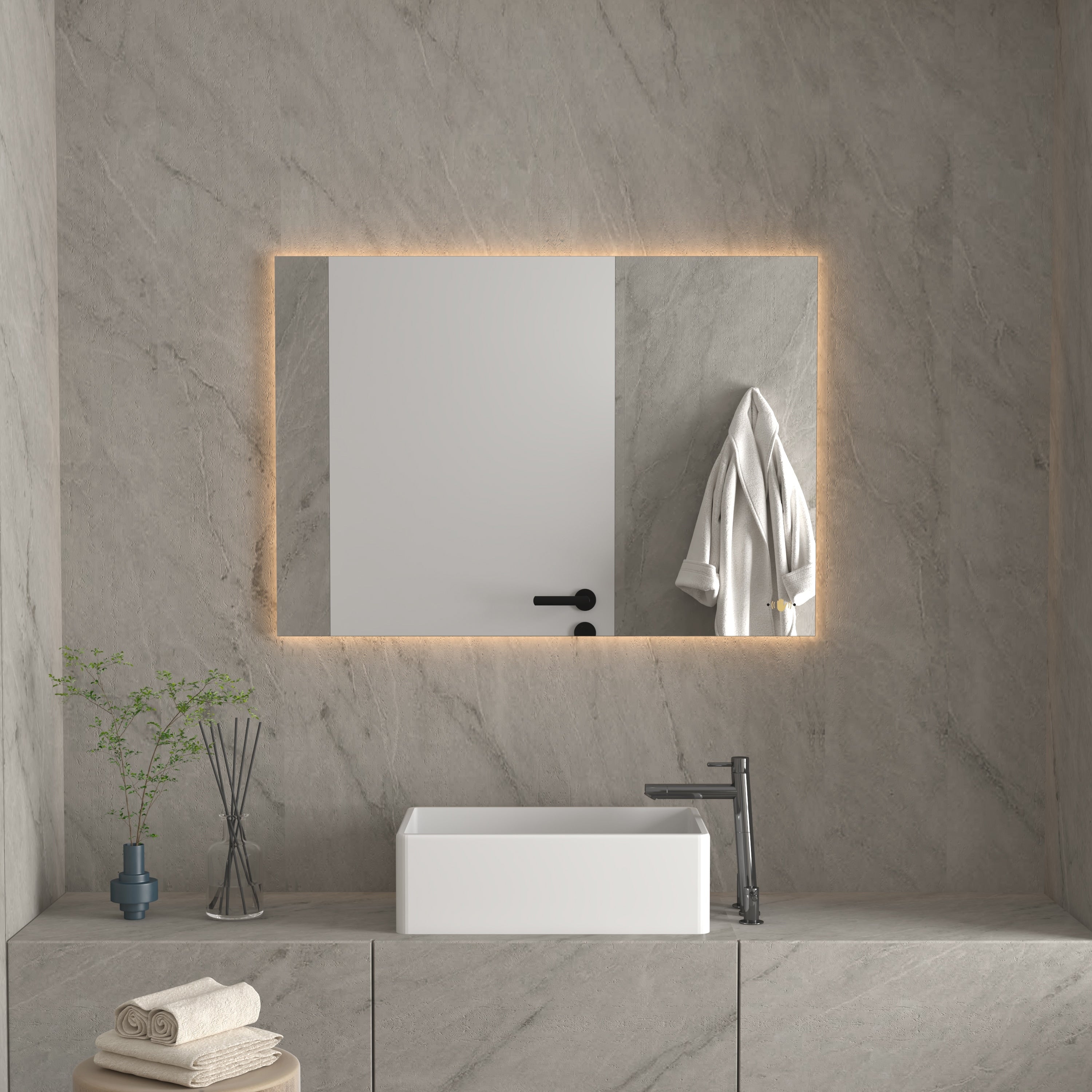 CB HOME LED Bathroom Vanity Mirror, Lighted Wall Mounted Mirror, Hand Wave Sensor Dimmable Backlit Frameless Mirror