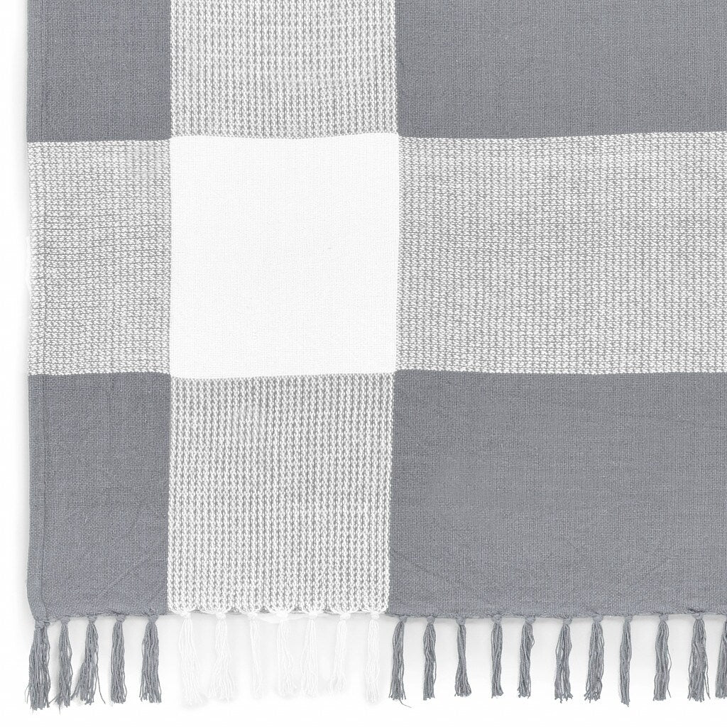 50 X 60 Gray Woven Cotton Checkered Throw Blanket with Fringe