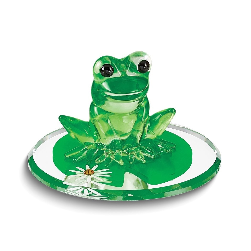 Curata Frog and Lily Pad Handcrafted Glass Figurine