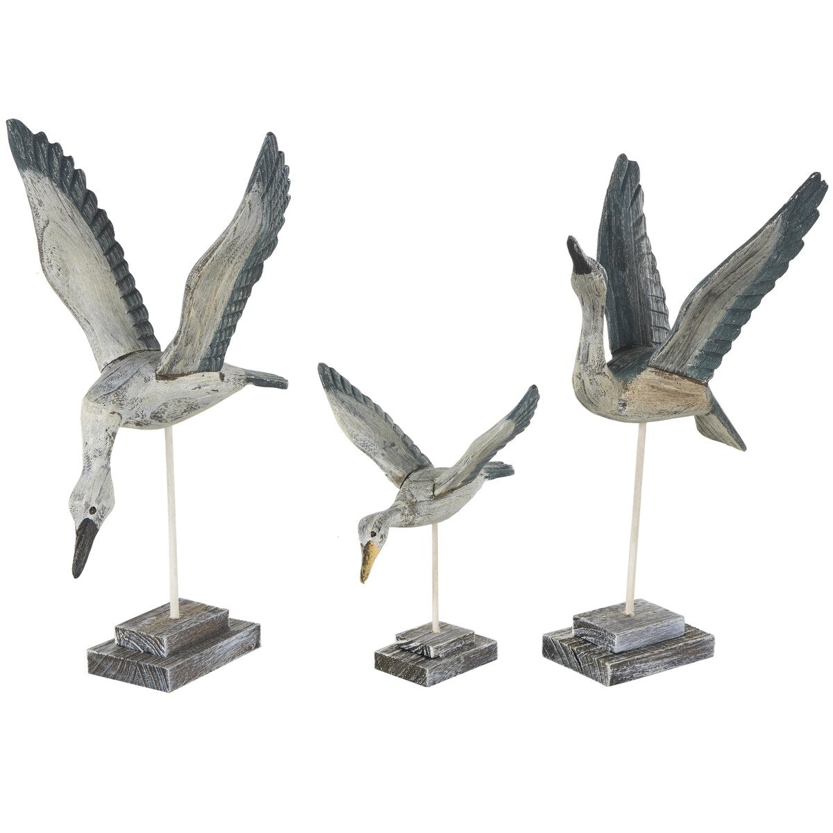 Wood Bird Handmade Decorative Sculpture - Set of 3 Blue - Roche River Decor