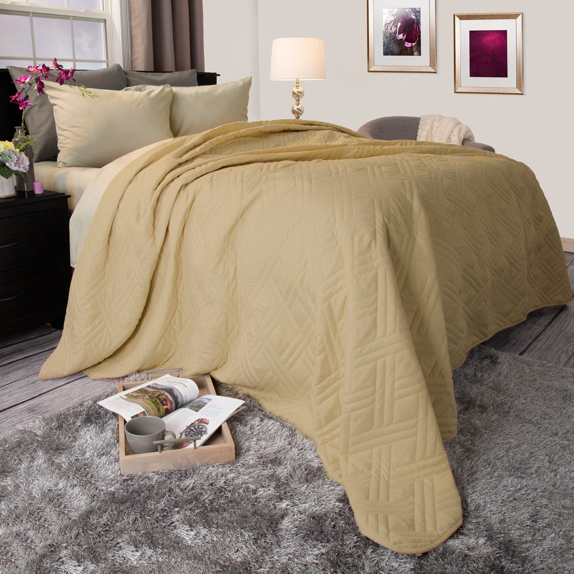 Quilt Coverlet - All-Season Washable Bedspread - Basket-Weave Polyester Bedding with Quilted Pattern by Windsor Home