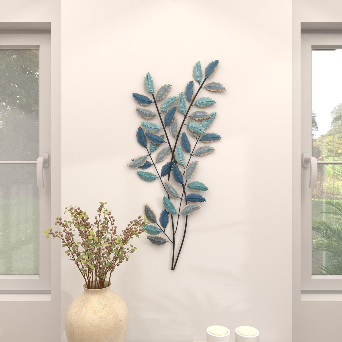 Metal Leaf Home Wall Decor - Blue - Roche River Decor