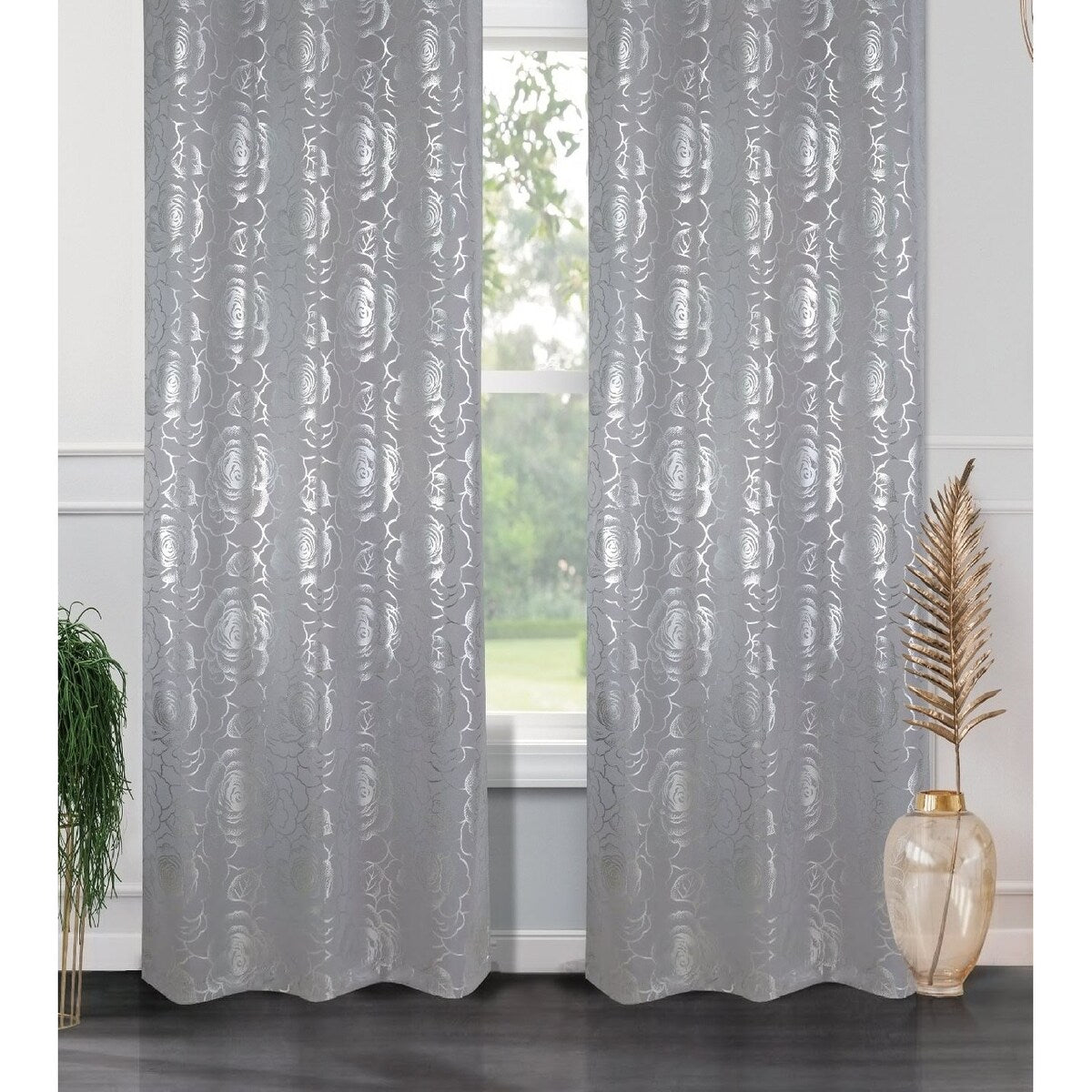 J&V Textiles Floral Metallic Blackout Thermal Grommet Curtain Panels (Set of 2) - Regular