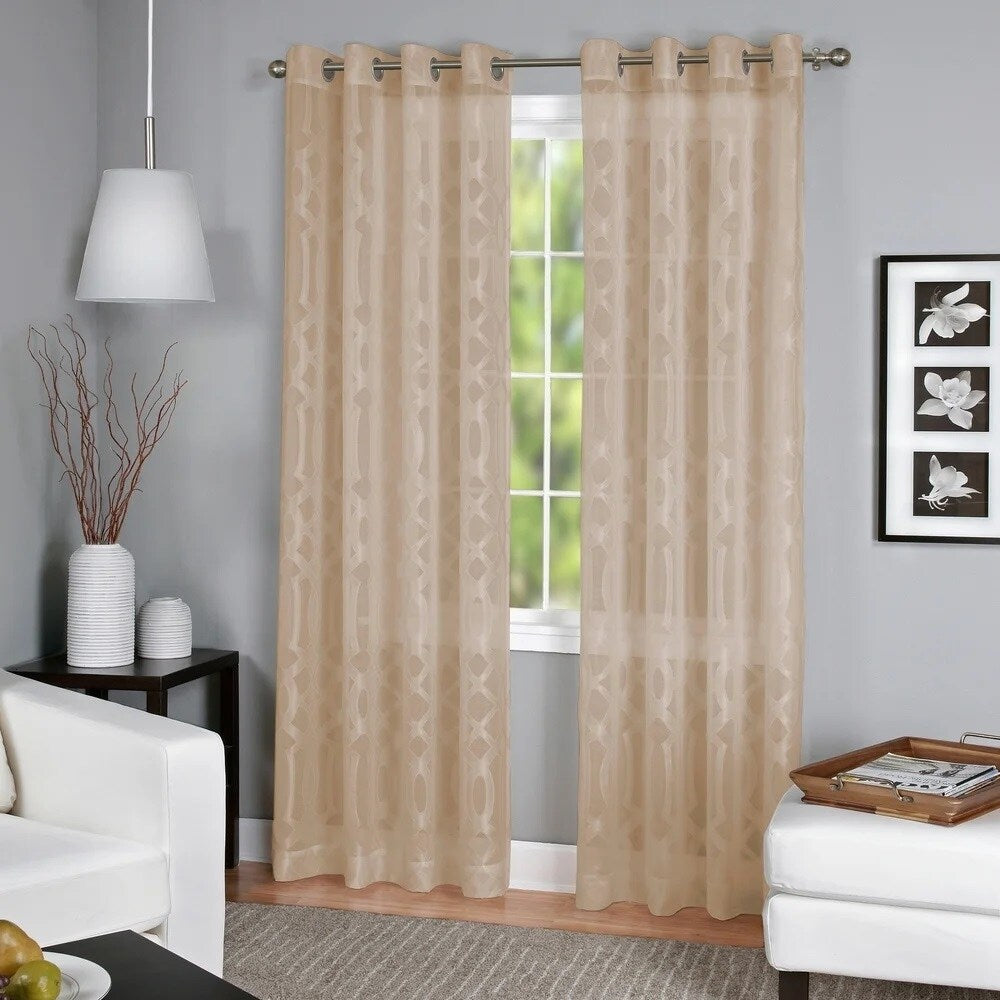 Elrene Home Fashions Latique Sheer Curtain 52 x 84 Taupe - 52 X 84