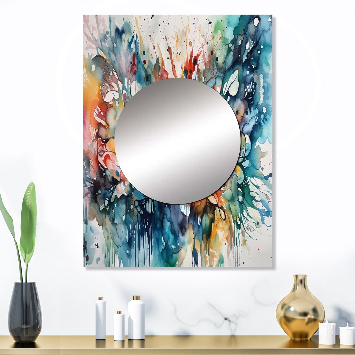 Designart Captivating Boho Dance I Abstract Mirror Blue - Modern Large Mirror Wall Decor For Hallway