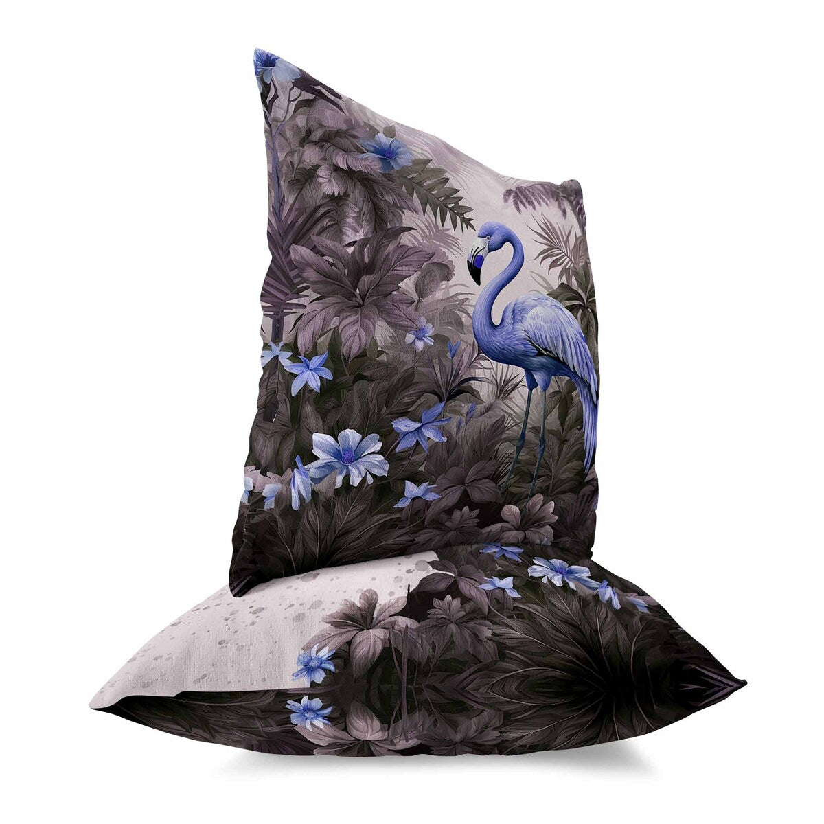 Purple And Blue Tropical Flamingo Haven Indoor/Outdoor Throw Pillow Zipper