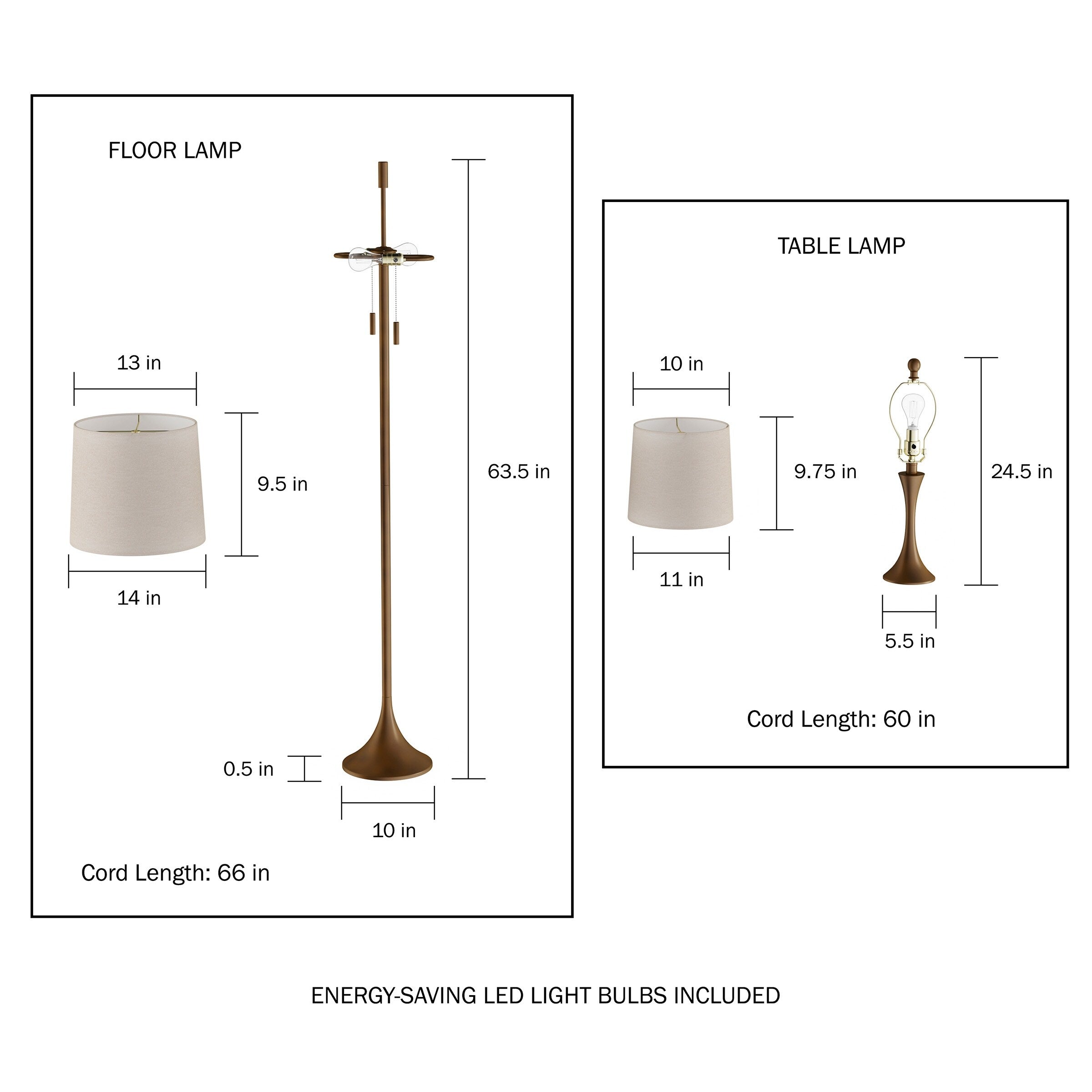 Lavish Home Set of Floor and Table Lamps, Bronze