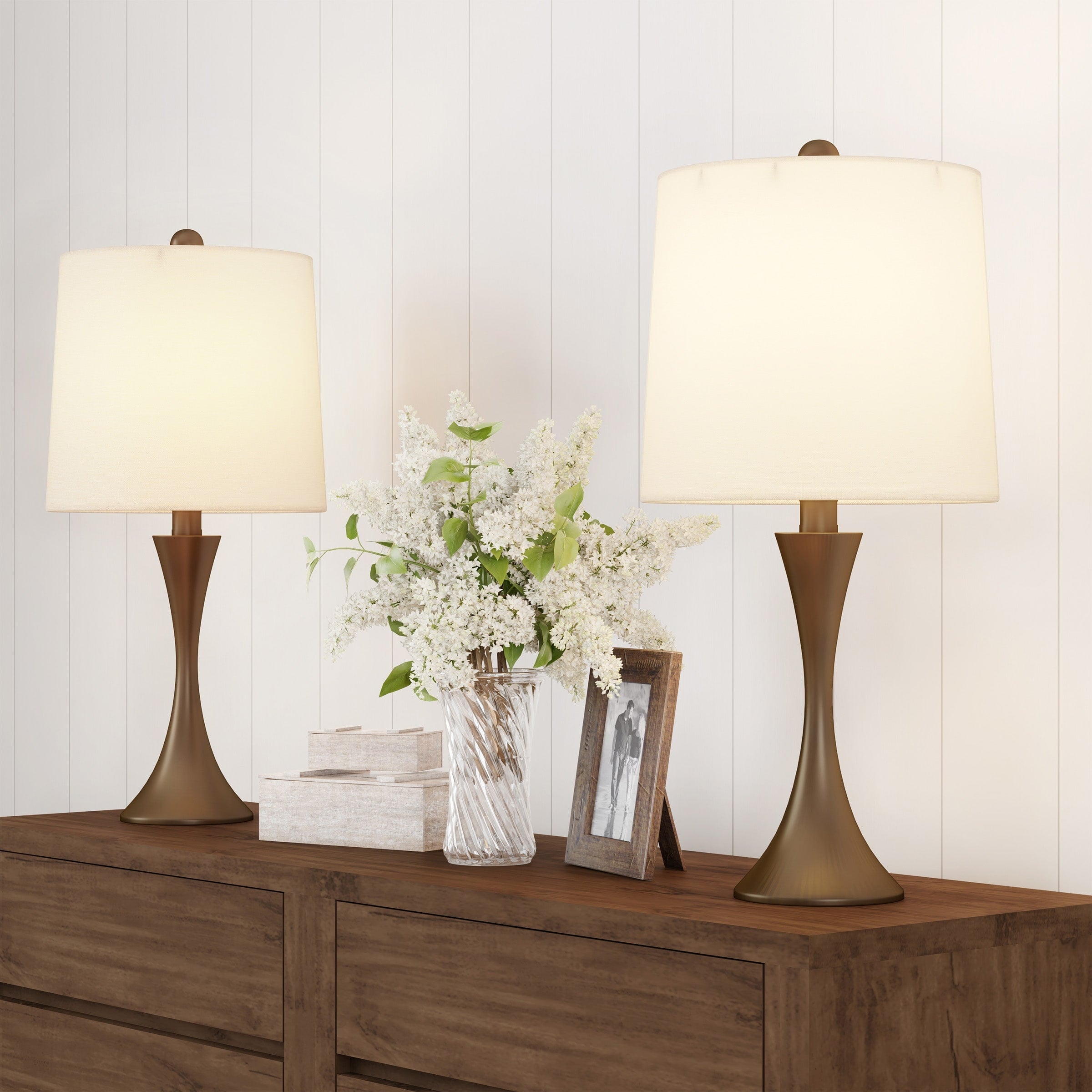 Lavish Home Set of Floor and Table Lamps, Bronze