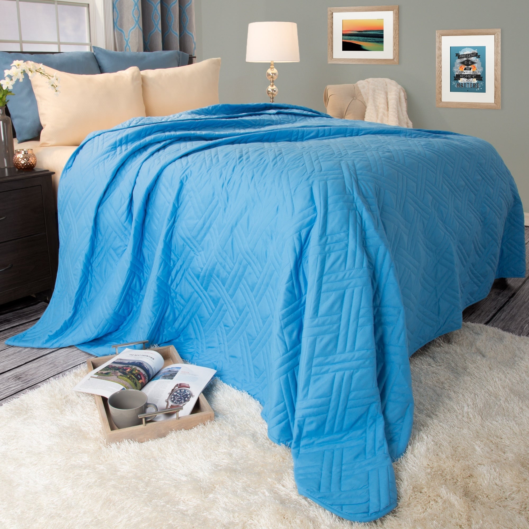 Quilt Coverlet - All-Season Washable Bedspread - Basket-Weave Polyester Bedding with Quilted Pattern by Windsor Home