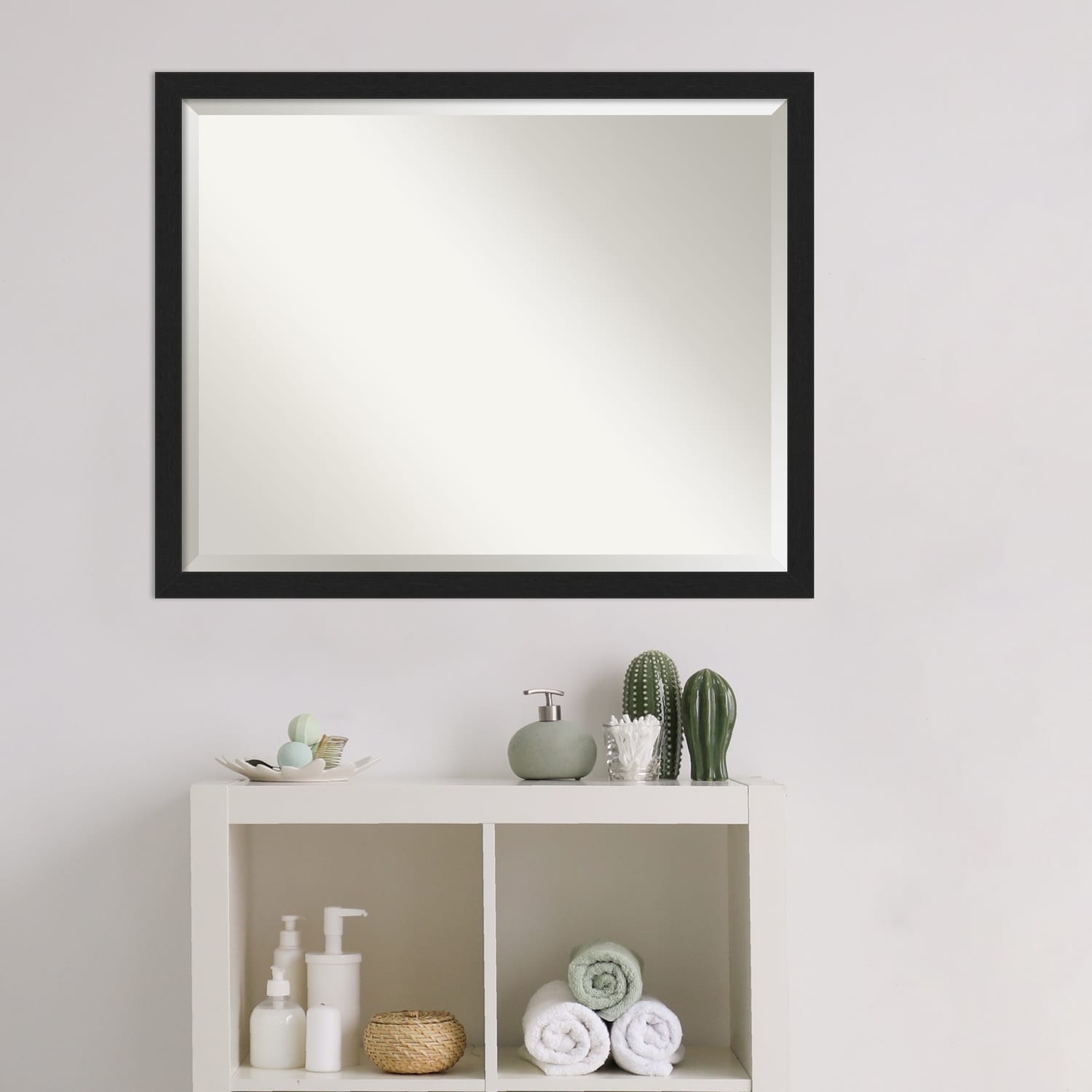 Beveled Bathroom Wall Mirror - Grace Brushed Narrow Frame