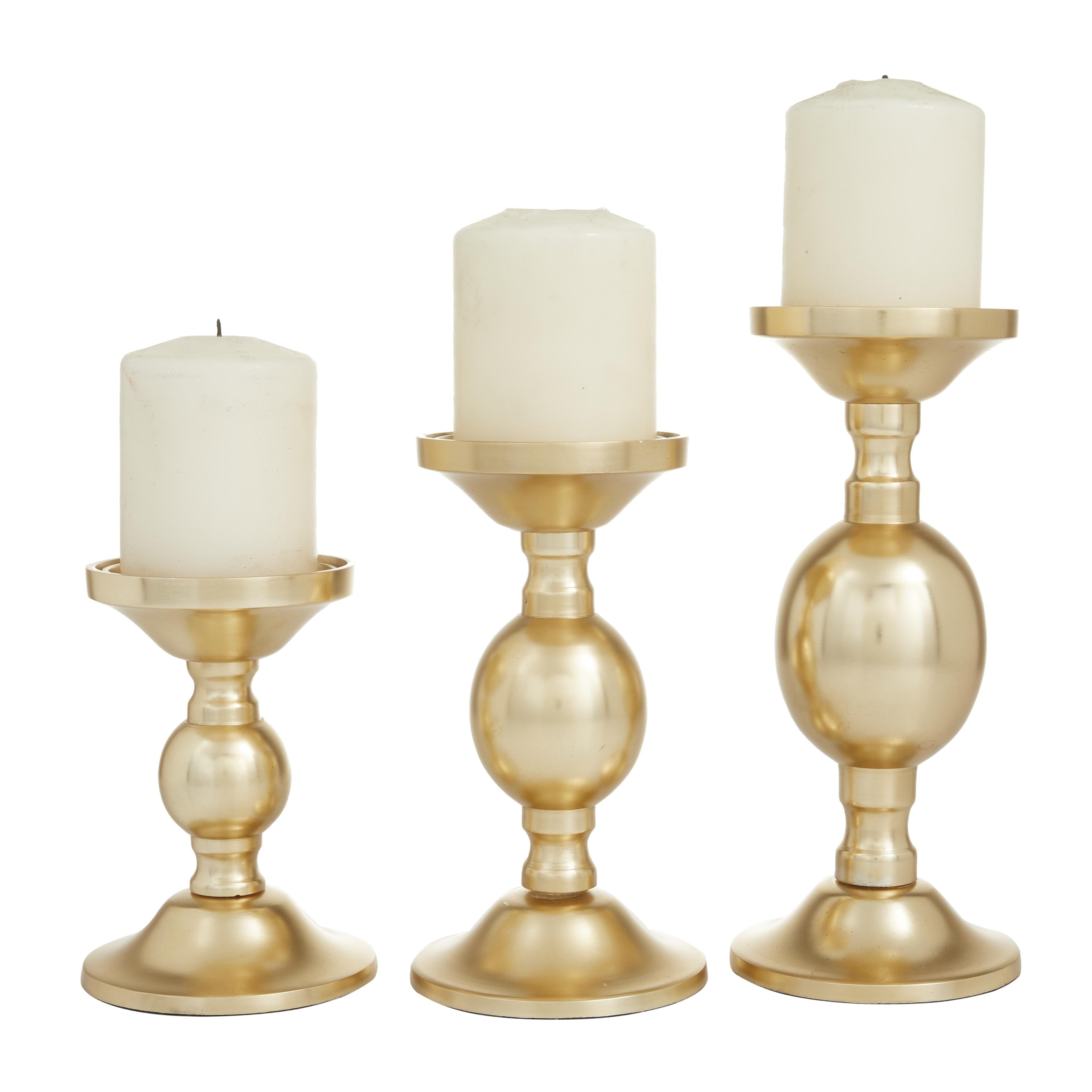 The Novogratz Gold or Silver Aluminum Metal Pillar Decorative Candle Holder (Set of 3)