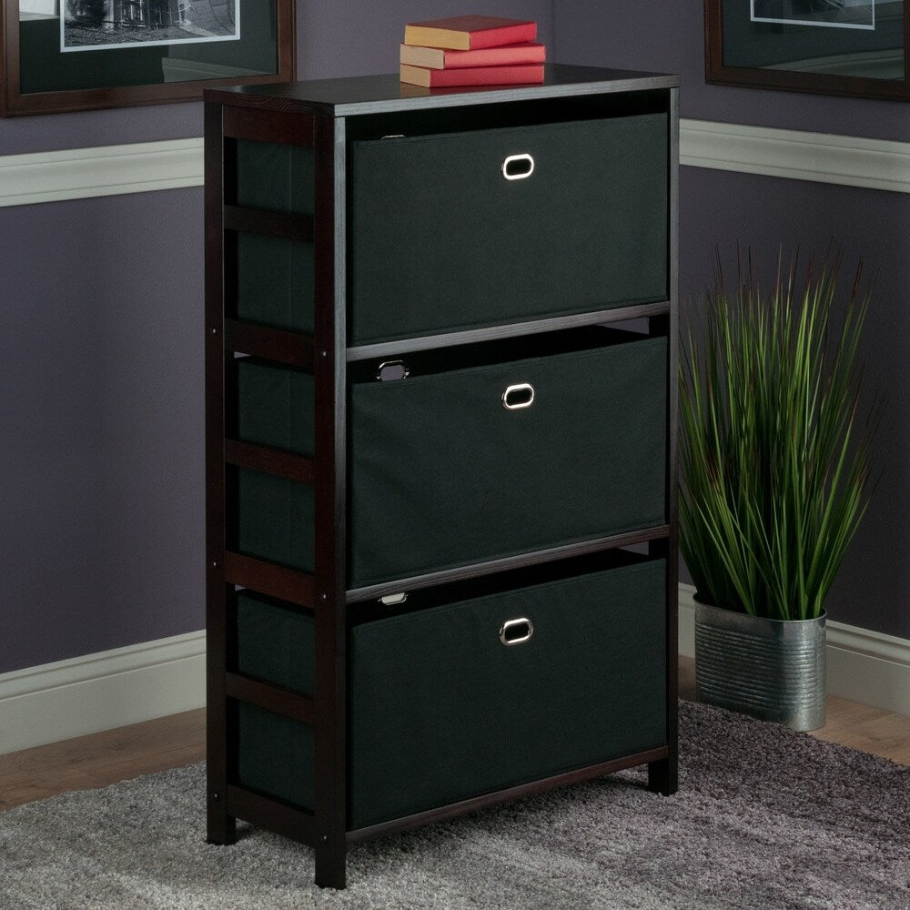 Torino 4-PC Set Storage Shelf w/ Black Fabric Baskets