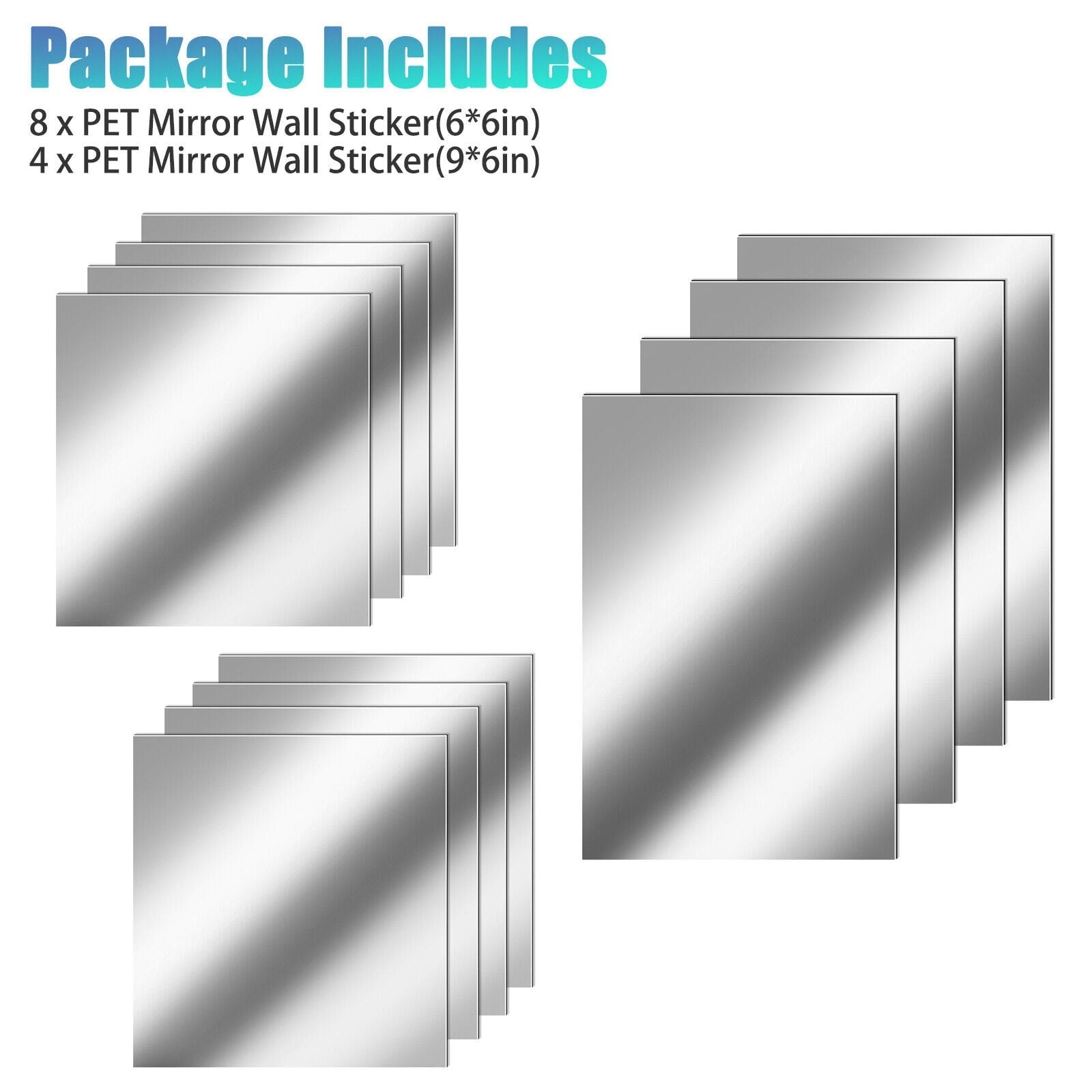 12 Pcs Self-Adhesive Mirror Sheets