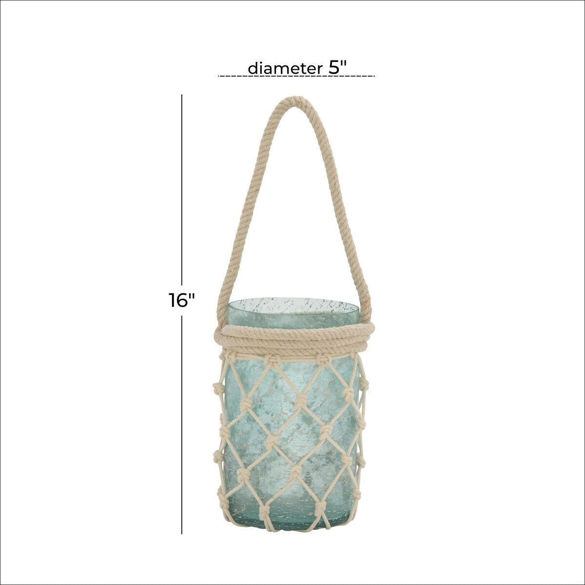 Glass Decorative Indoor Outdoor Candle Lantern with Rope Handle - Blue or Teal - Roche River Decor