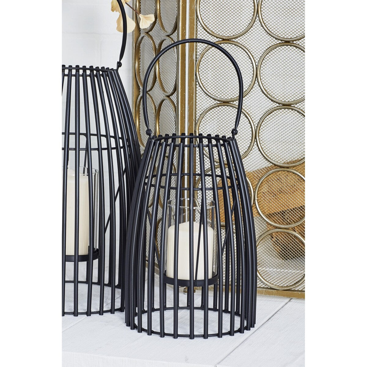 Metal Decorative Indoor Outdoor Candle Lantern with Handle - Black - Roche River Decor