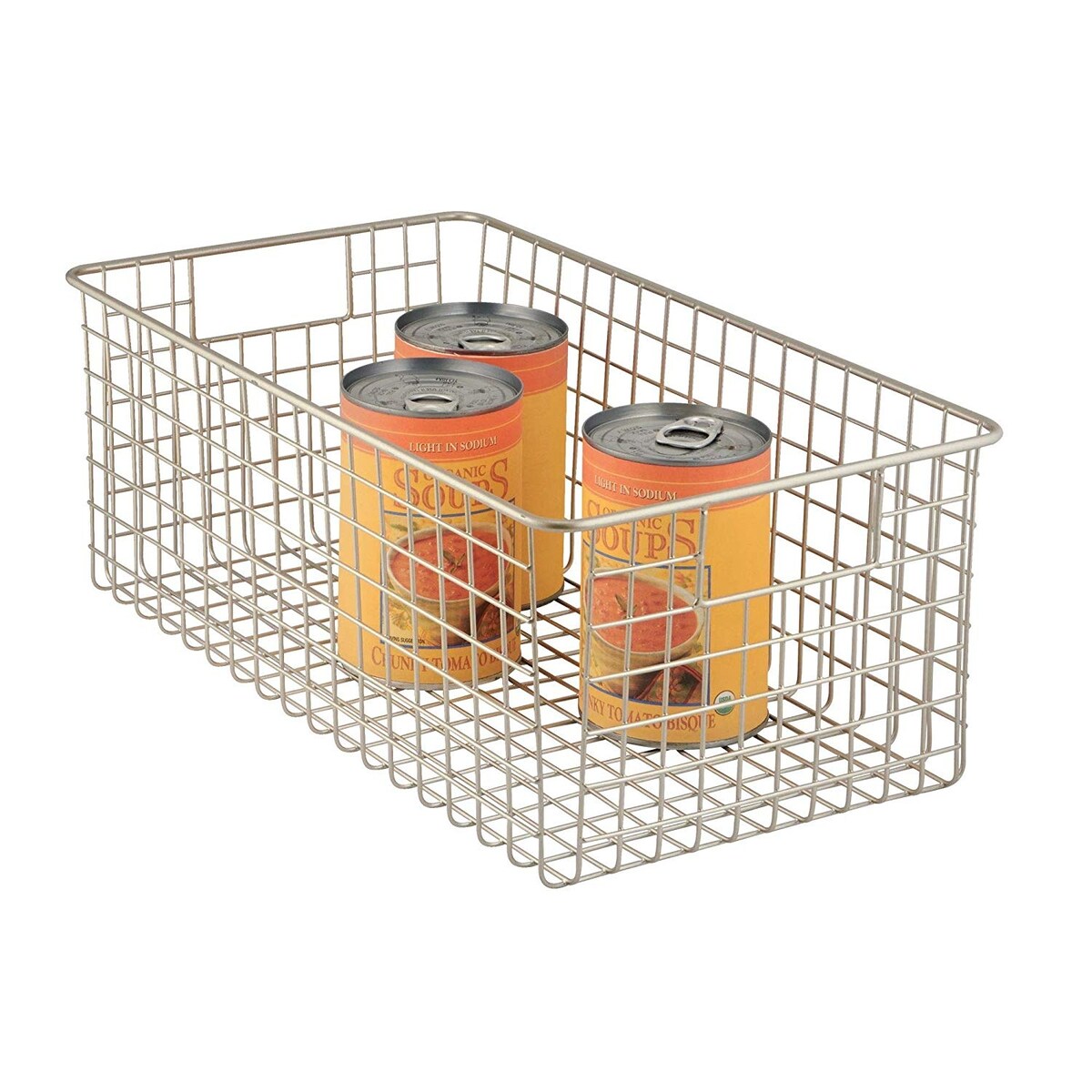 iDesign Classico Metal Wire Storage Organizer Bin with Handles, Container for Bathroom/Kitchen - Silver - 16 x 6.1 x 9.2