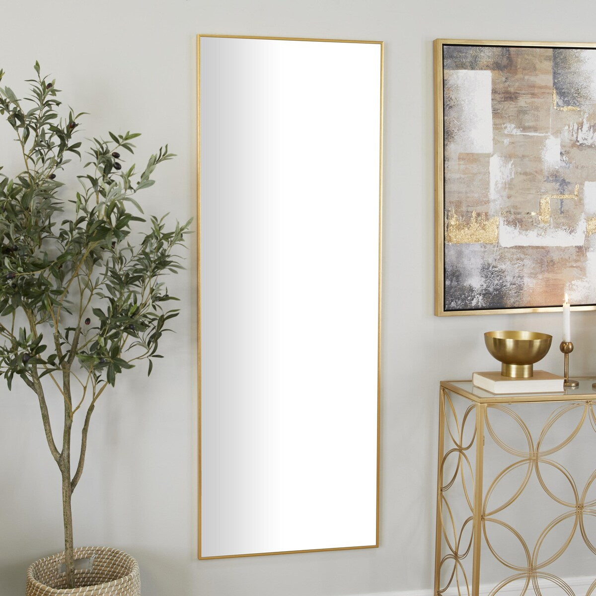 Metal Minimalistic Room Wall Mirror with Thin Frame - Gold - CosmoLiving by Cosmopolitan