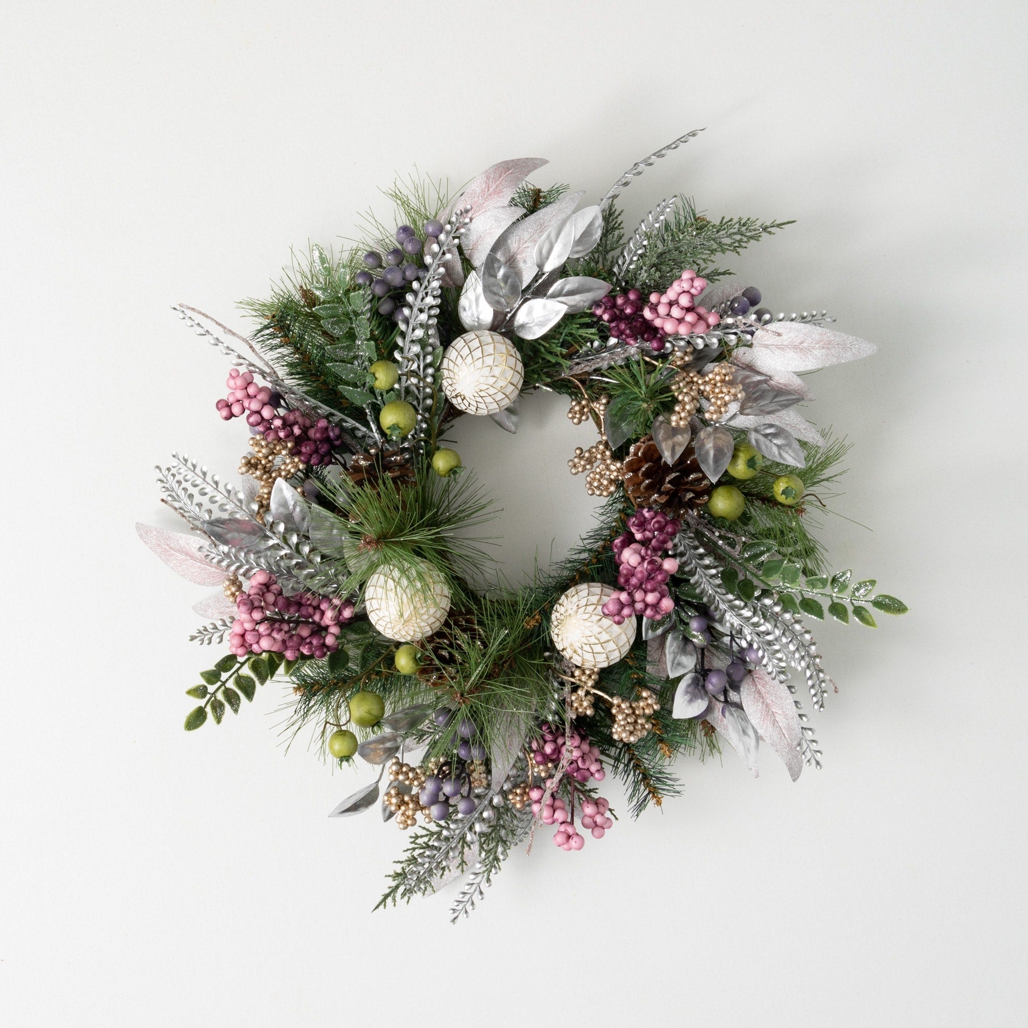 Sullivans Artificial Mixed Ball Pine Christmas Wreath, Multicolored