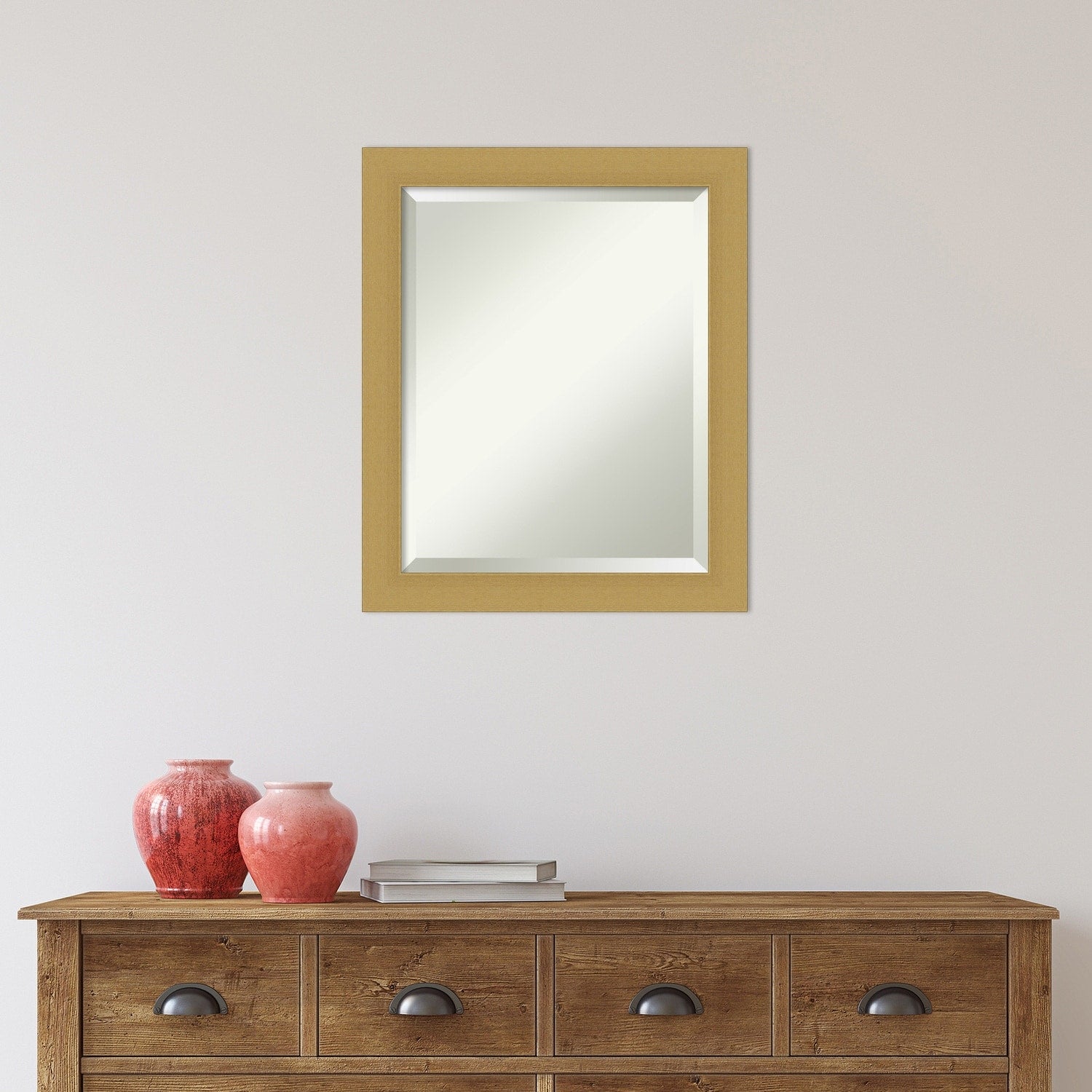 Beveled Bathroom Wall Mirror - Grace Brushed Narrow Frame