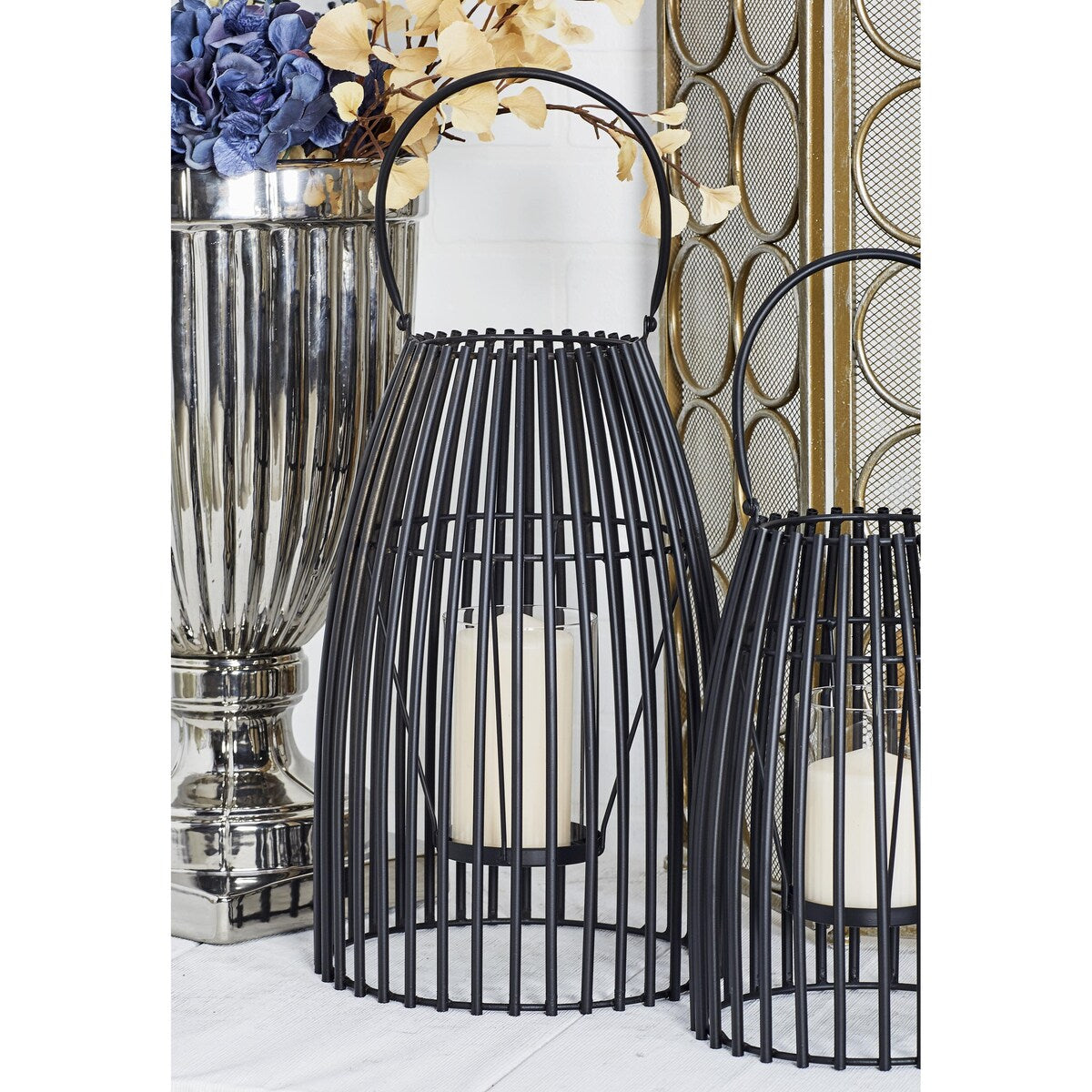 Metal Decorative Indoor Outdoor Candle Lantern with Handle - Black - Roche River Decor