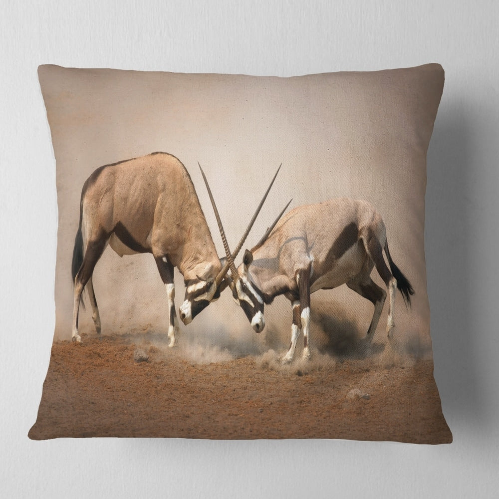 Designart 'Gemsbok Antelopes Fighting' African Wall Throw Pillow