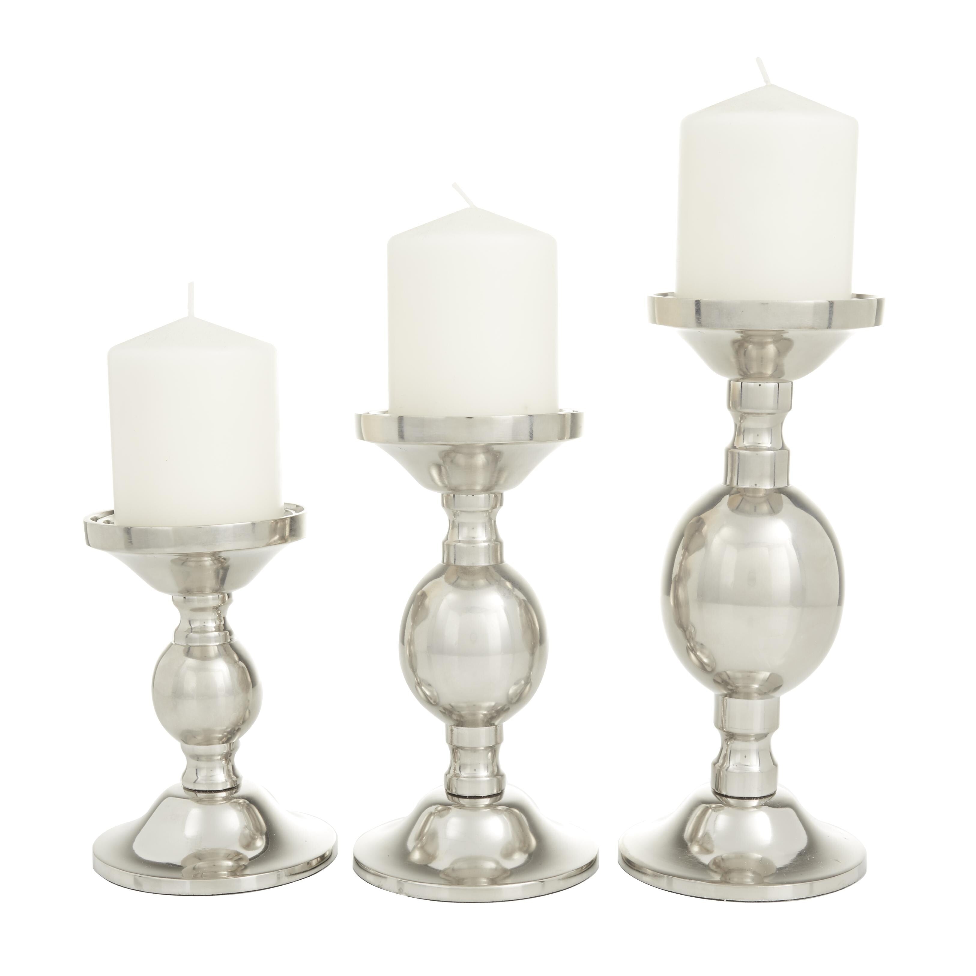 The Novogratz Gold or Silver Aluminum Metal Pillar Decorative Candle Holder (Set of 3)