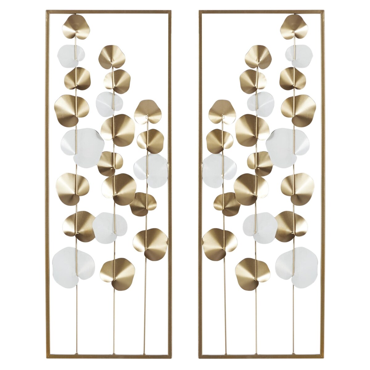 Metal Floral Long Stem Home Wall Decor with White Accents - Gold - Roche River Decor