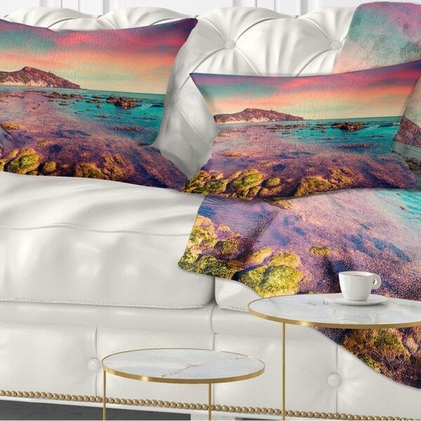 Designart 'Giallonardo Beach Colorful Sunset' Seashore Photo Throw Pillow