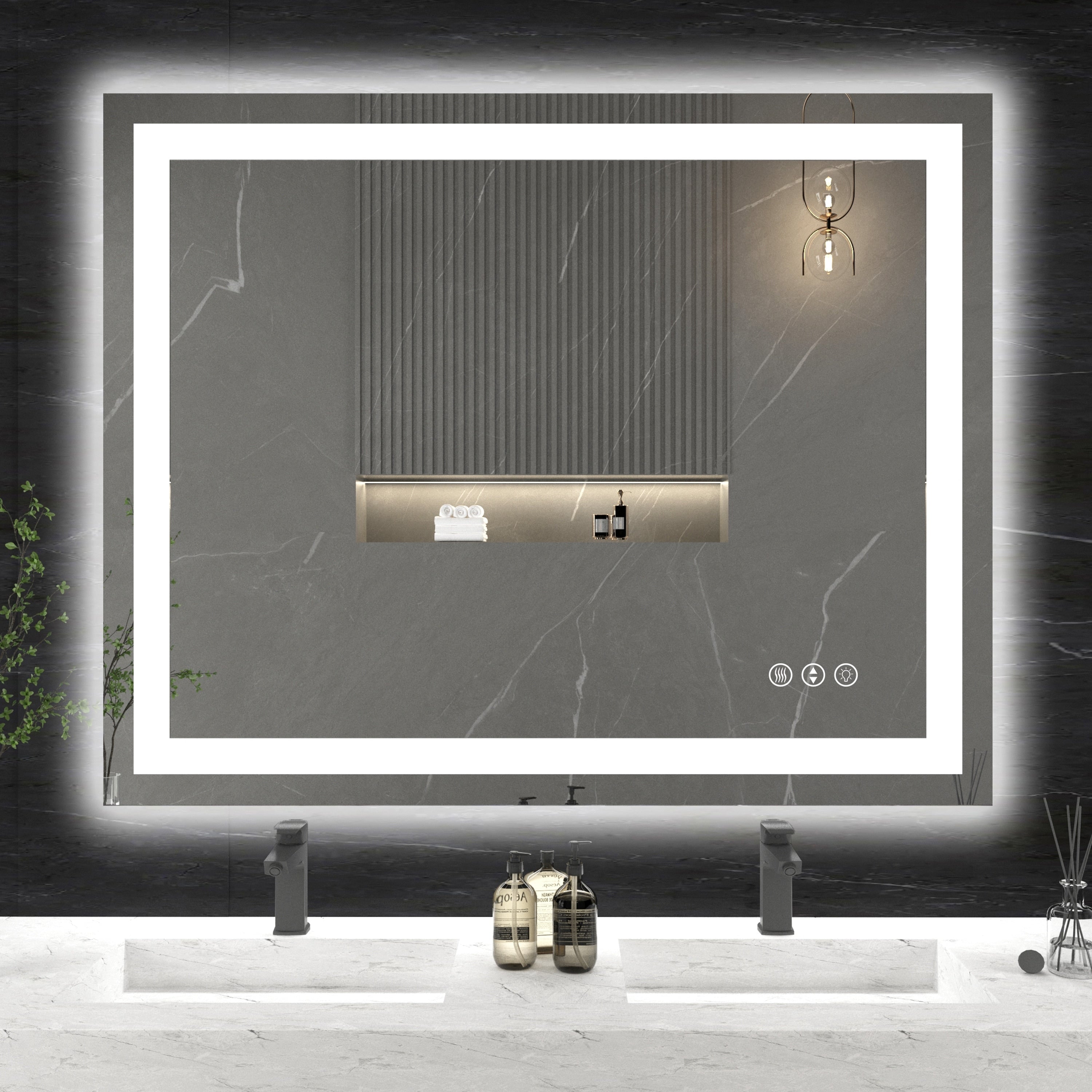 Large Rectangular Frameless Anti-Fog LED Light Wall Mounted Bathroom Vanity Mirror in White - N/A