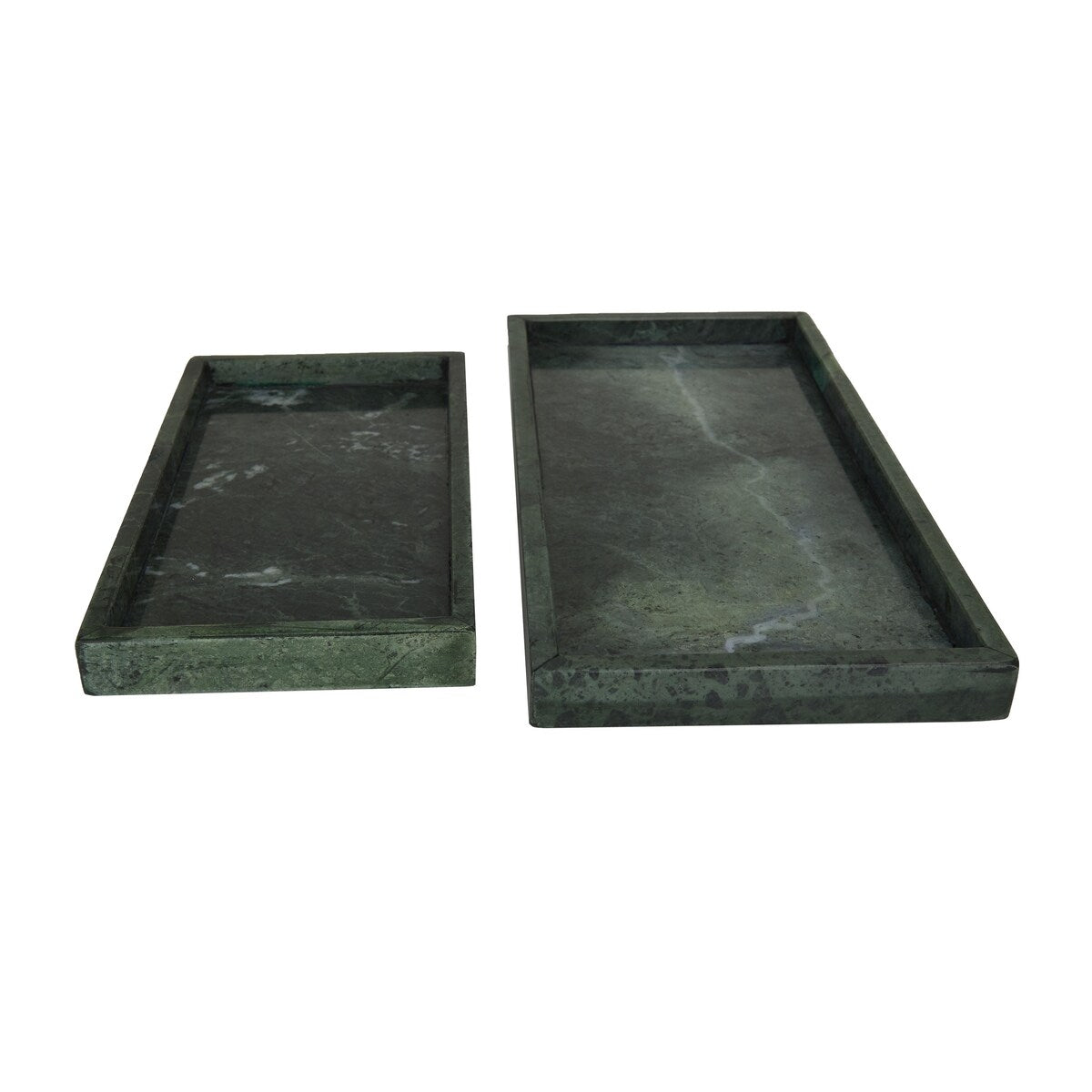 Marble Slim Living Room Decor Tray with Raised Border - Set of 2 White, Black, Green - CosmoLiving by Cosmopolitan