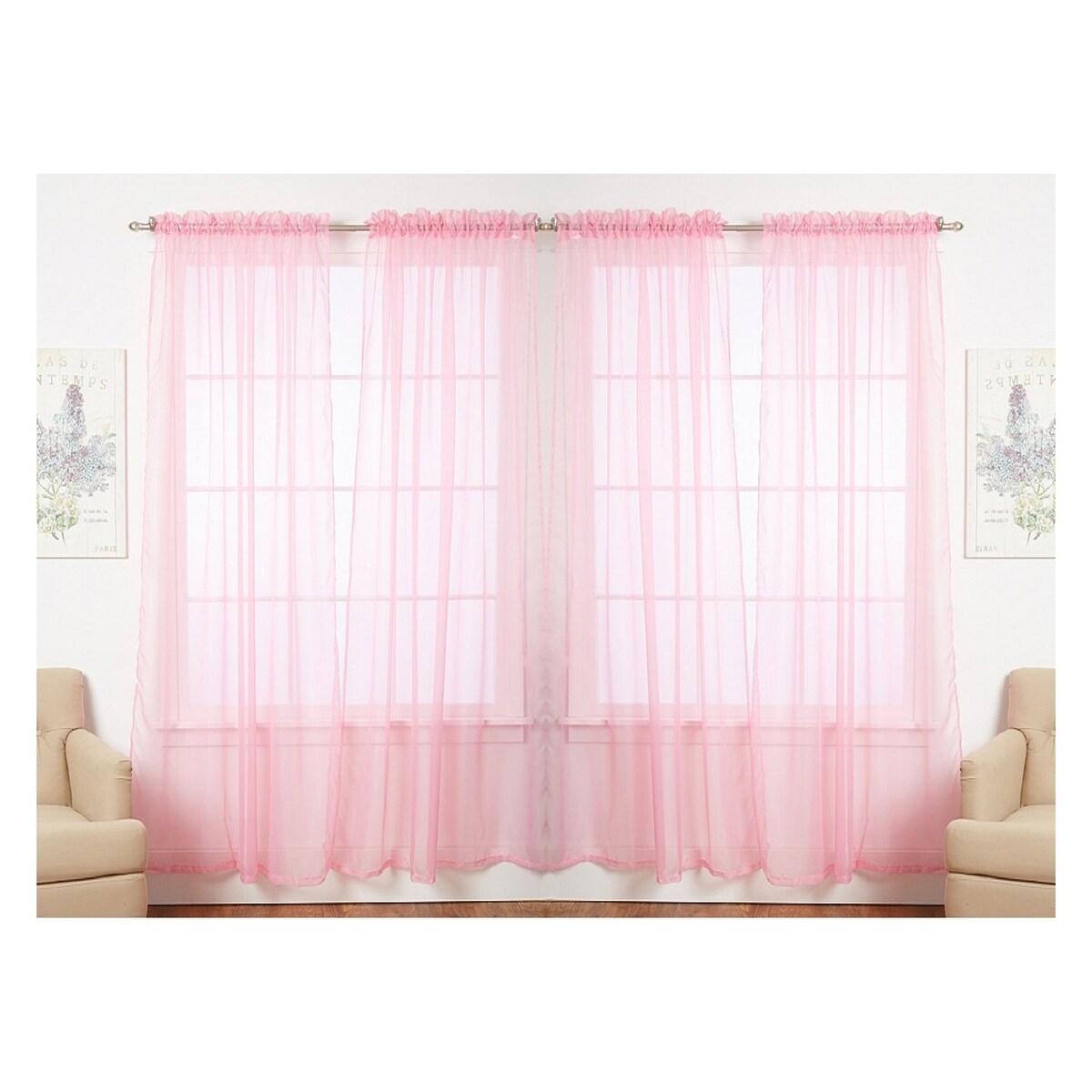 J&V Textiles 4 Pack Value Solid Sheer Window Curtain Panels - 55X84