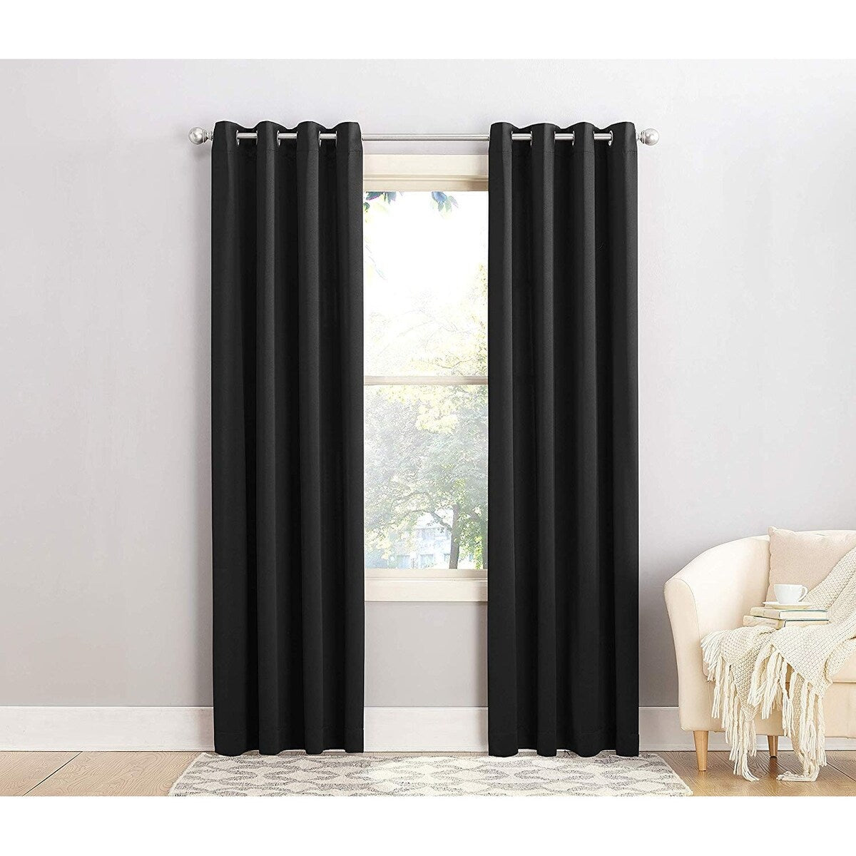 Sun Zero Barrow Energy Efficient Grommet Curtain Panel 54 x 95 Black - 54 x 95