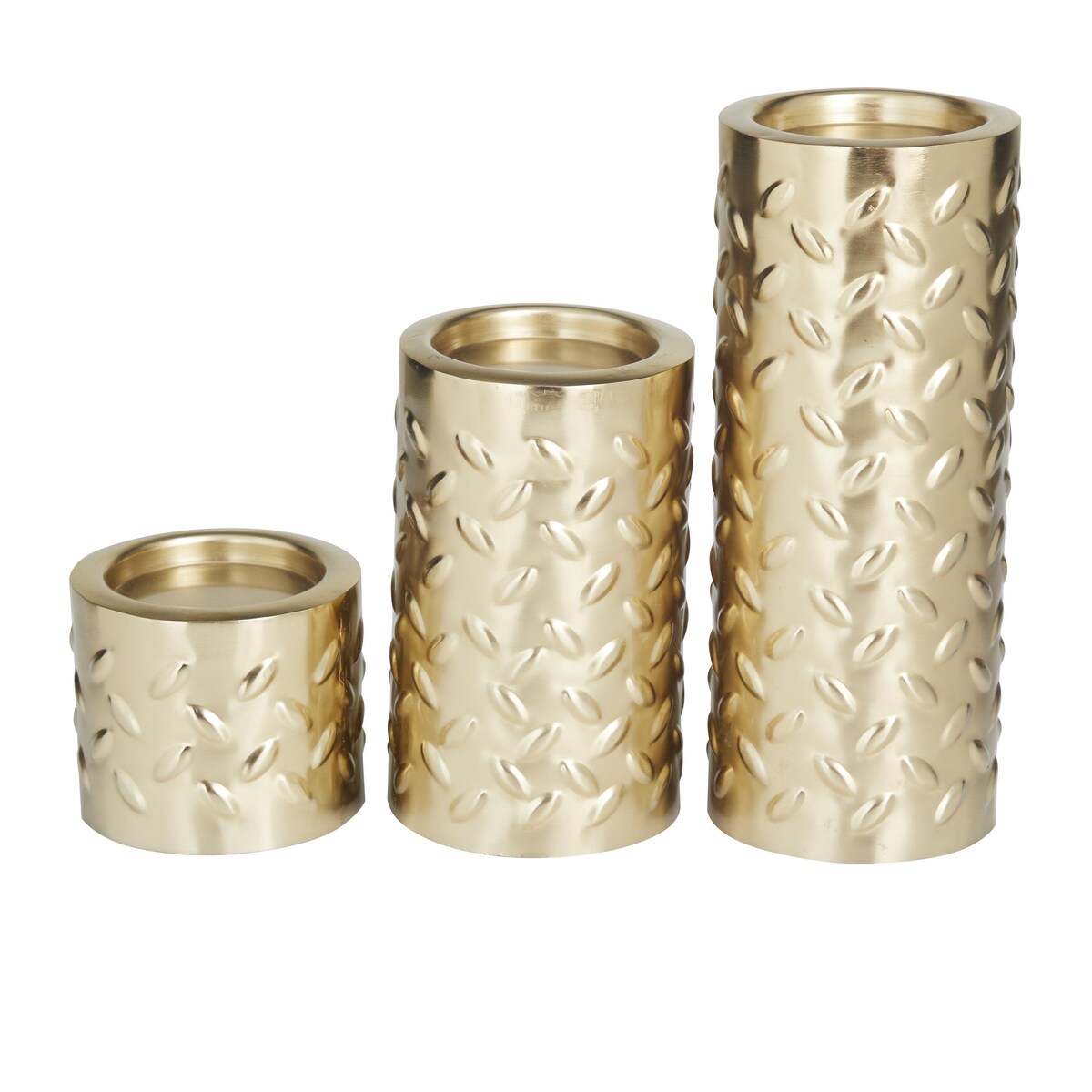 Metal Pillar Decorative Candle Holder with Studs - Set of 3 Silver or Gold - Roche River Decor